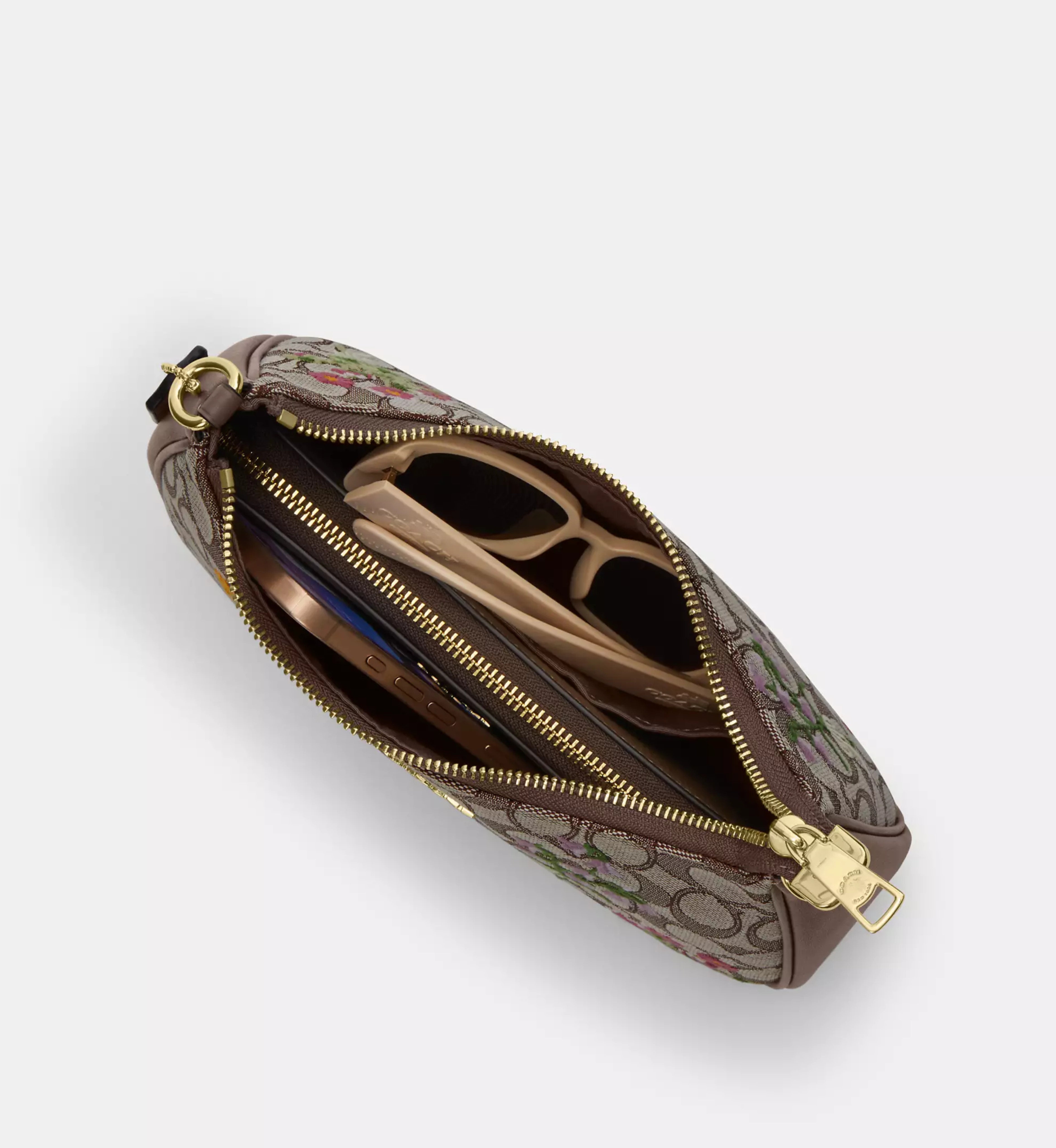 Coach Teri Shoulder Bag In Signature Jacquard With Floral Embroidery 'Signature Jacquard Gold Oak Multi'