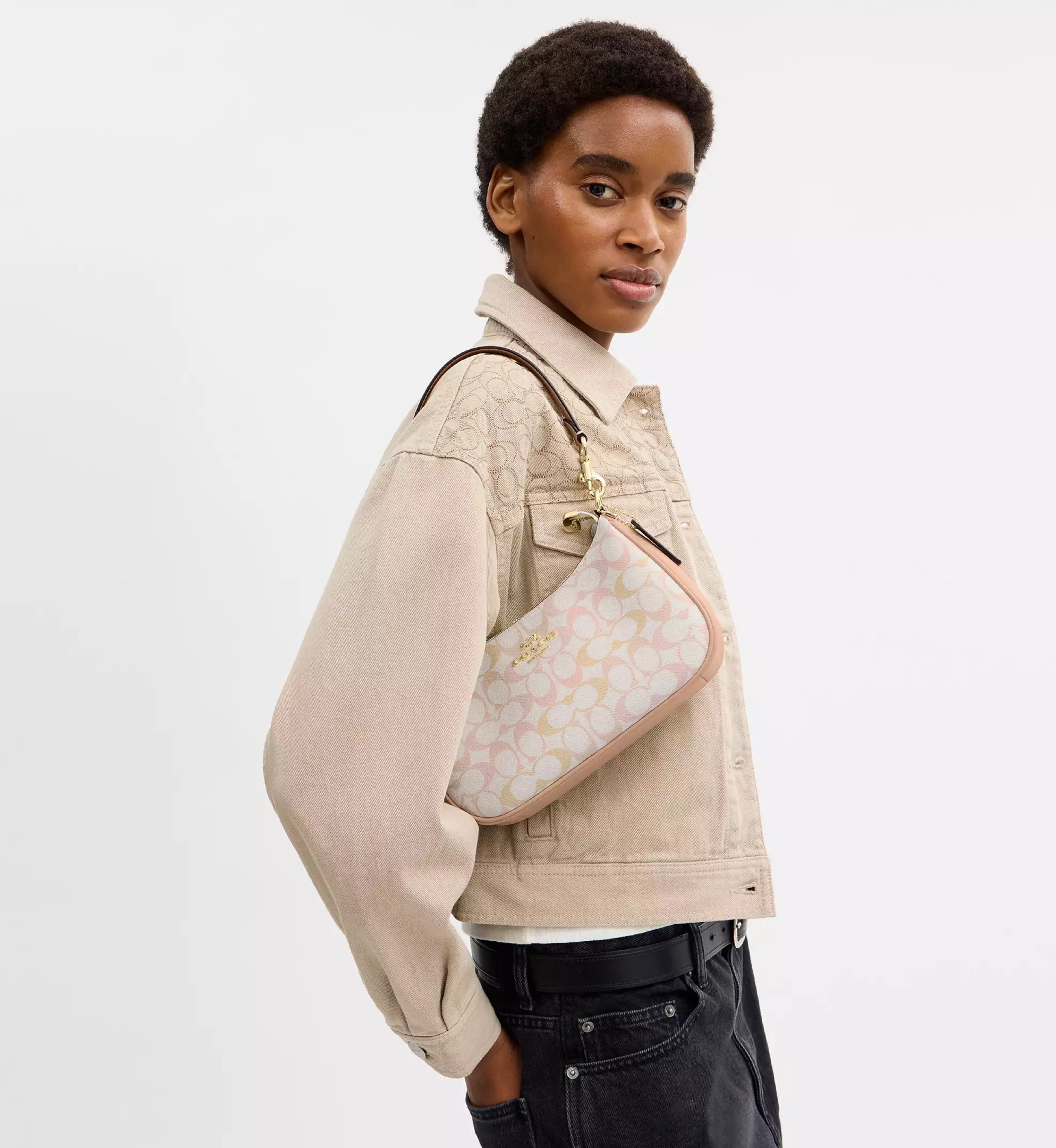 Coach Teri Shoulder Bag In Signature Canvas 'Signature Canvas Gold Chalk Pink'