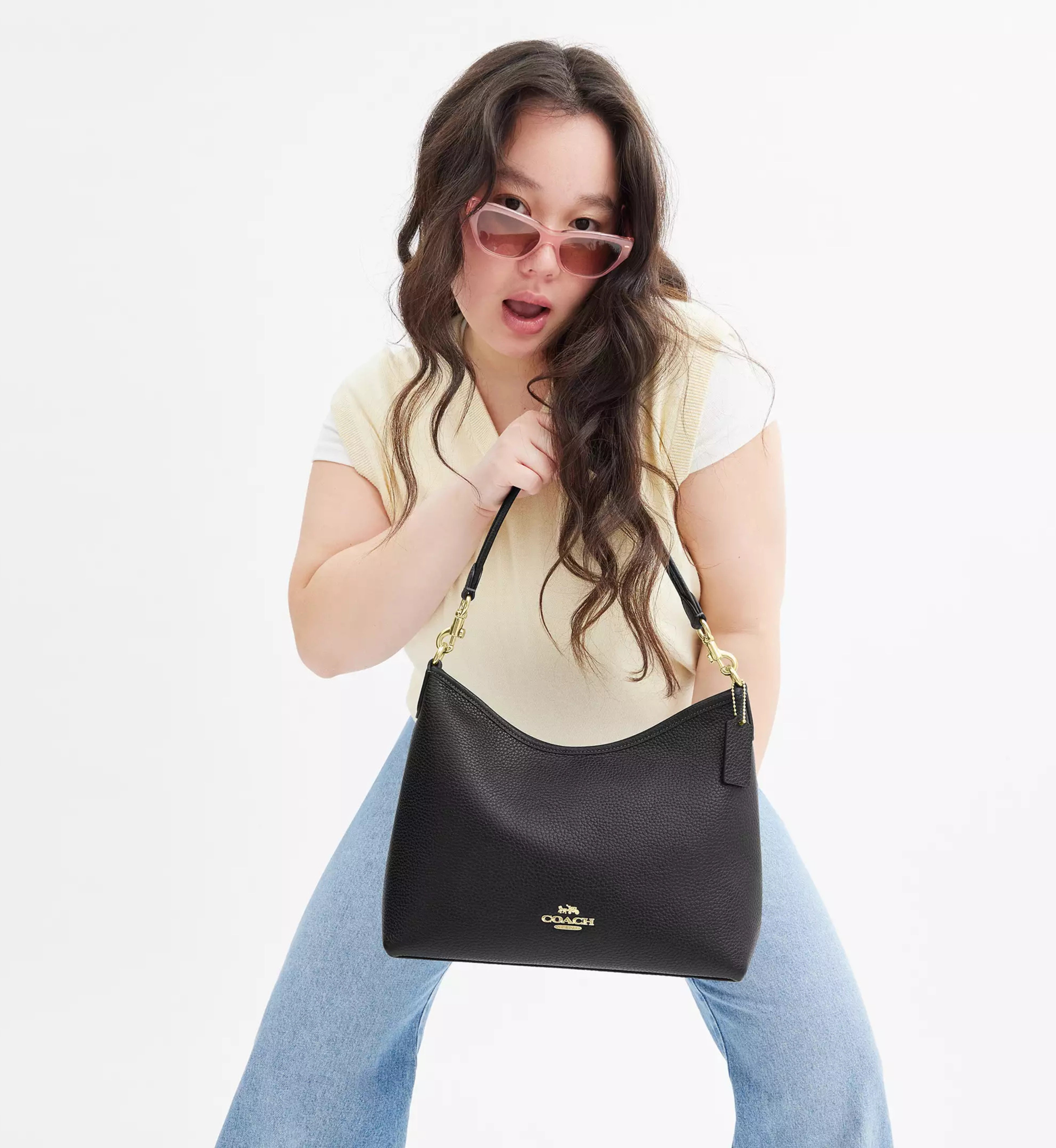 Coach Laurel Shoulder Bag 'Pebbled Leather Gold Black'