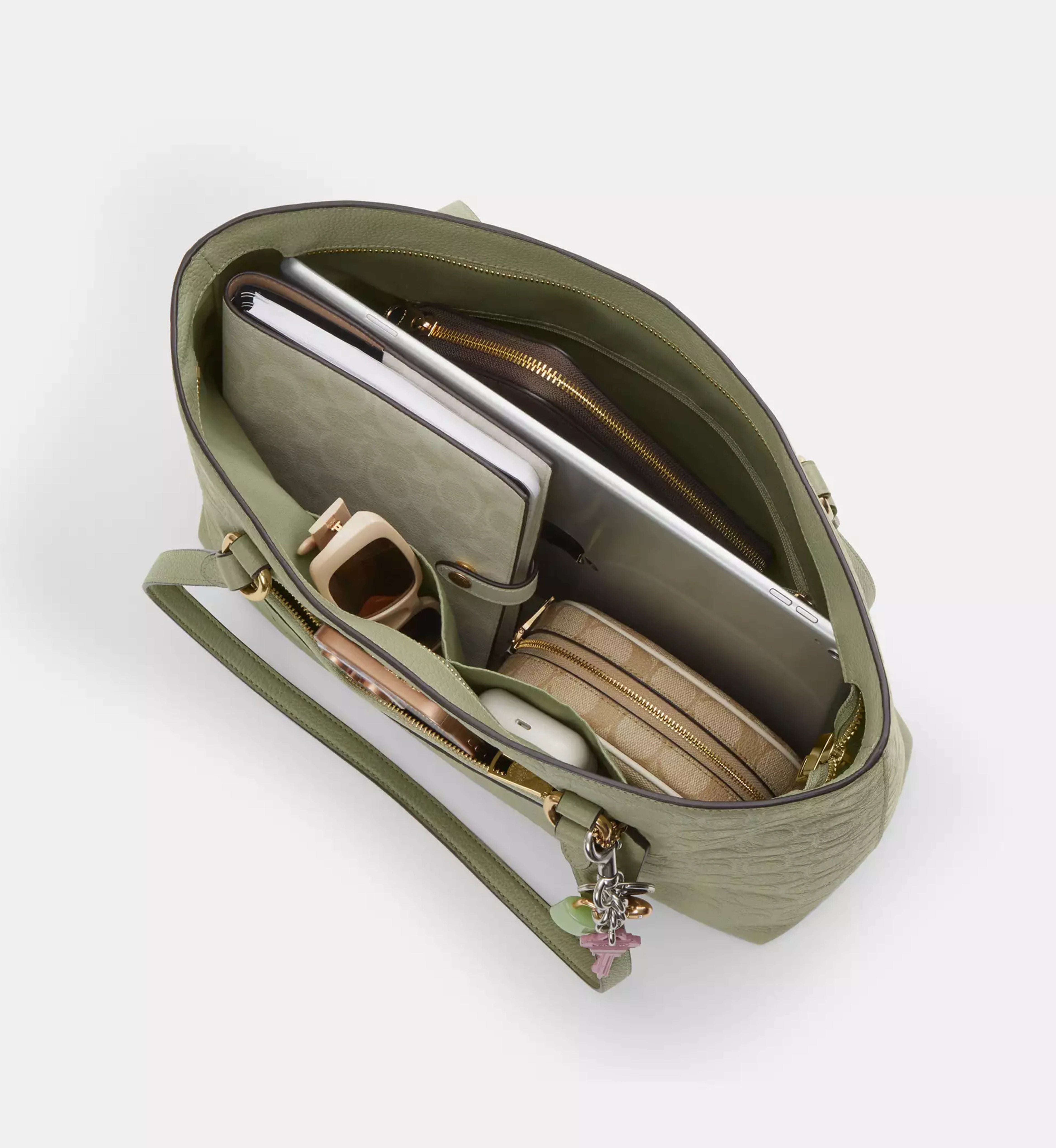 Coach Station Tote Bag In Signature Leather 'Pebbled Leather Gold Pistachio'