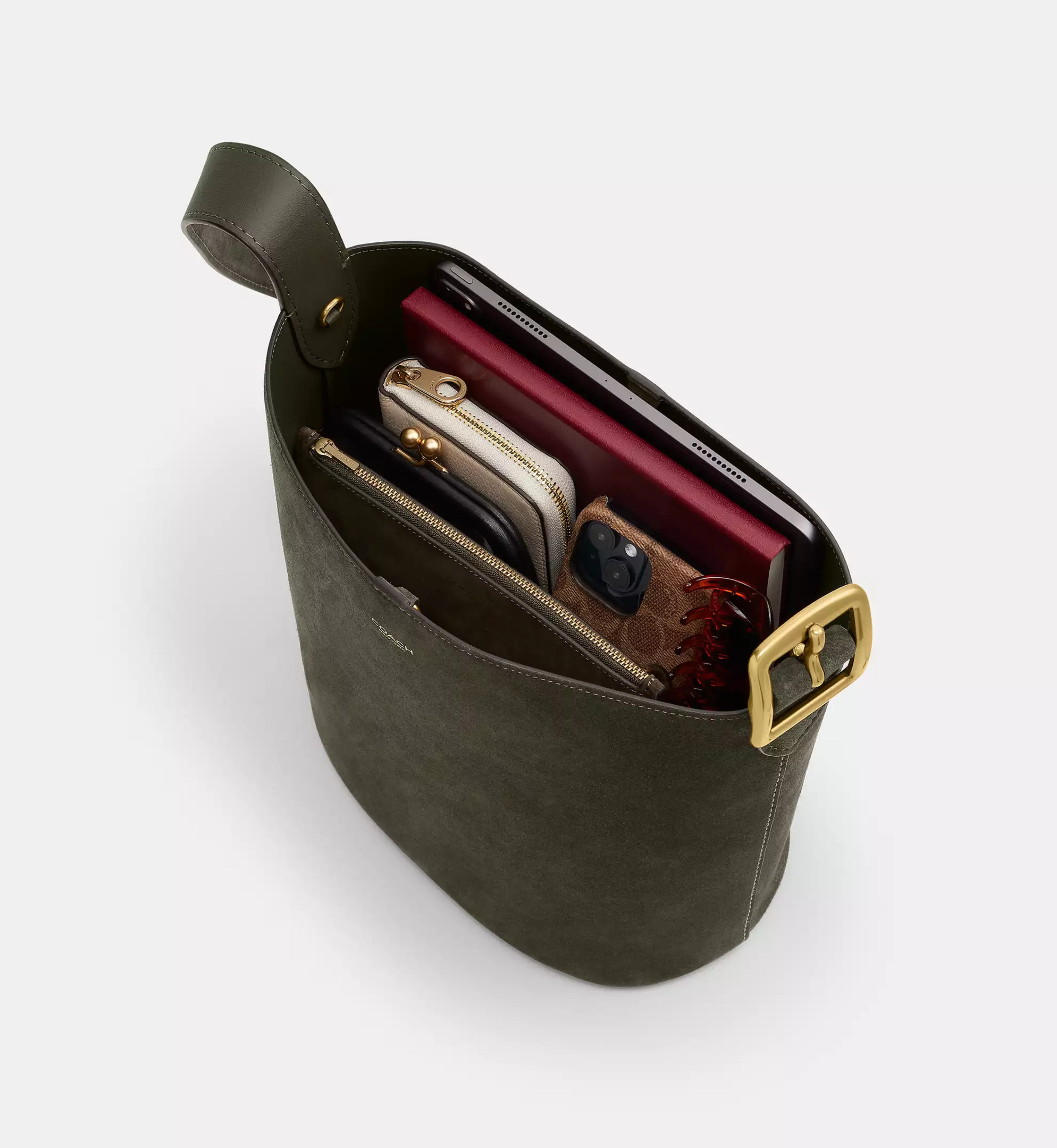 Coach Bleecker Bucket Bag 'Suede Brass Olive'
