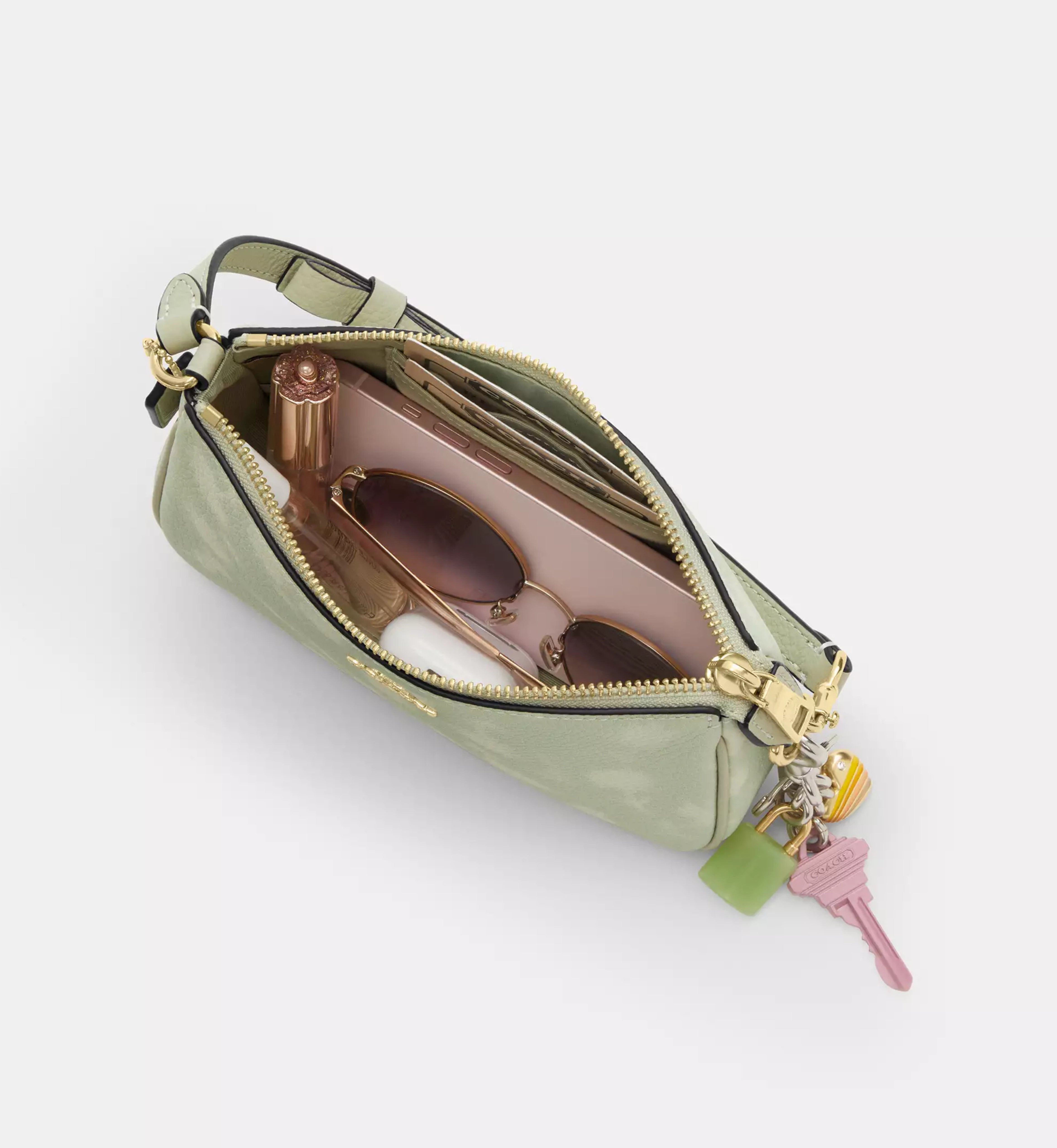 Coach Nolita 19 With Floral Print And Bow 'Pebbled Leather Gold Pale Green'