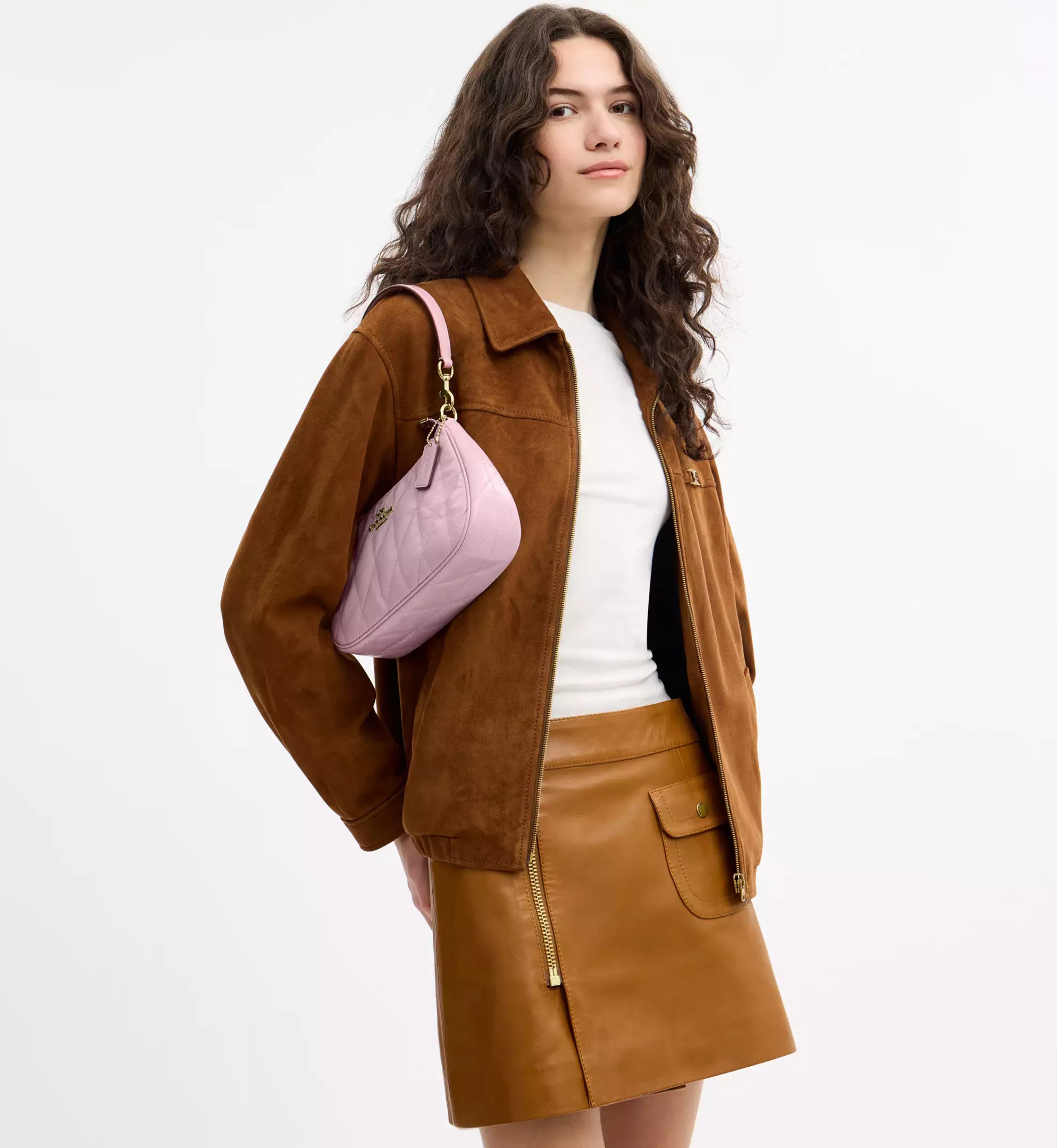 Coach Teri Shoulder Bag With Quilting 'Crinkle Leather Gold Carnation'