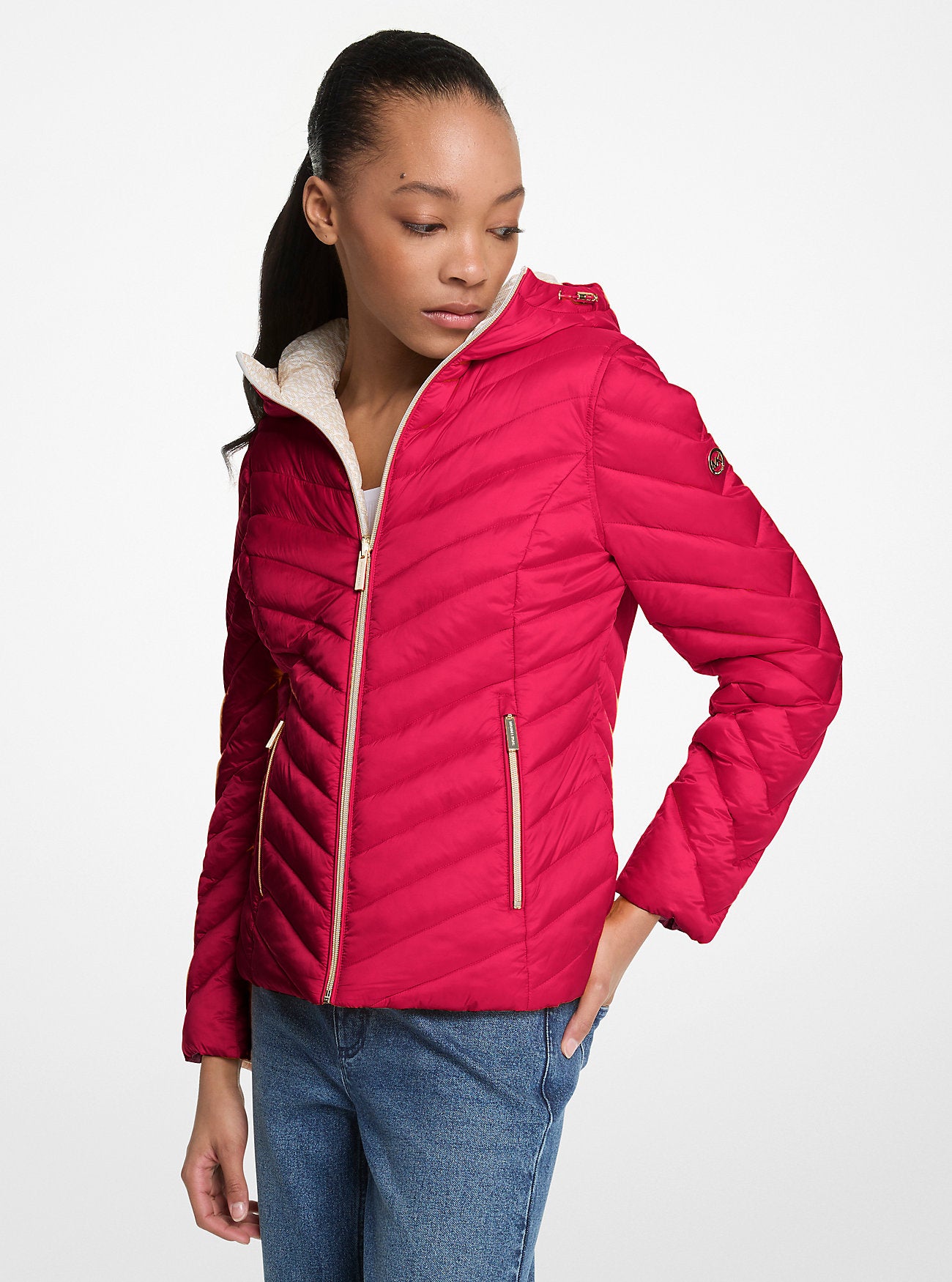 Chevron Logo Print Quilted Nylon Reversible  Jacket