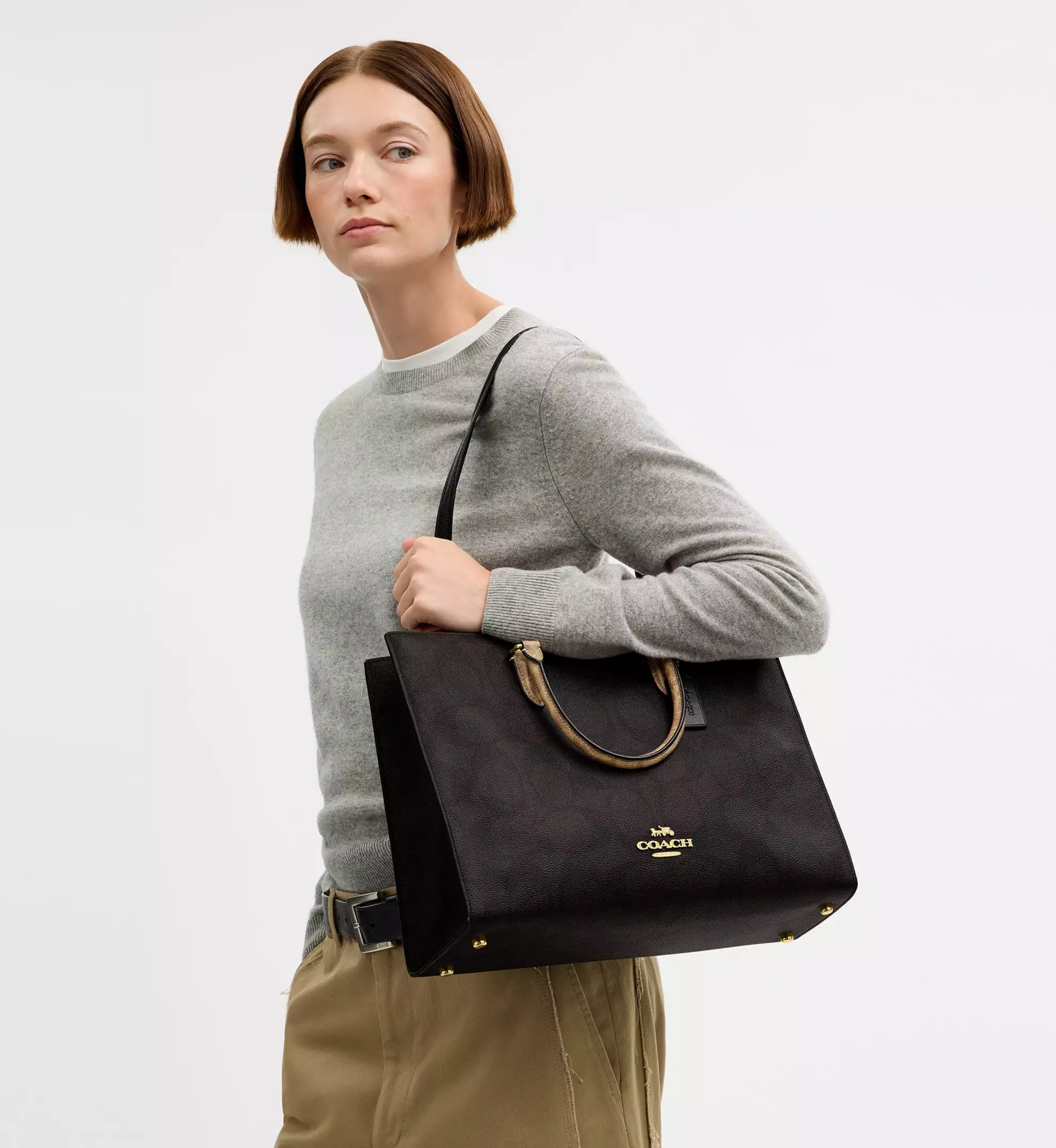 Coach Maggie Tote Bag In Blocked Signature Canvas 'Signature Canvas Gold Walnut Tan'