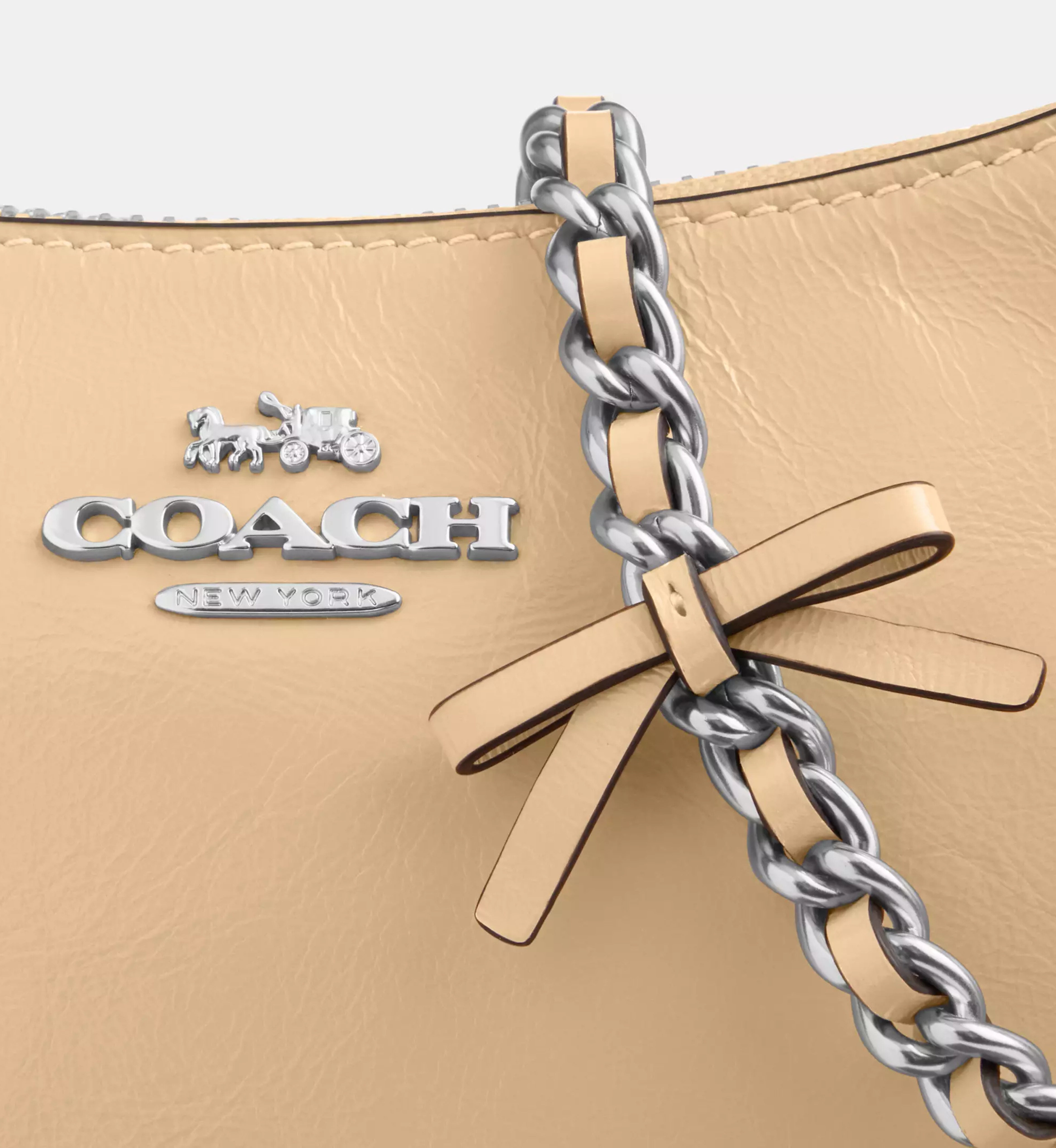 Coach Teri Mini Crossbody Bag With Bows 'Crinkle Leather Silver Light Sand'