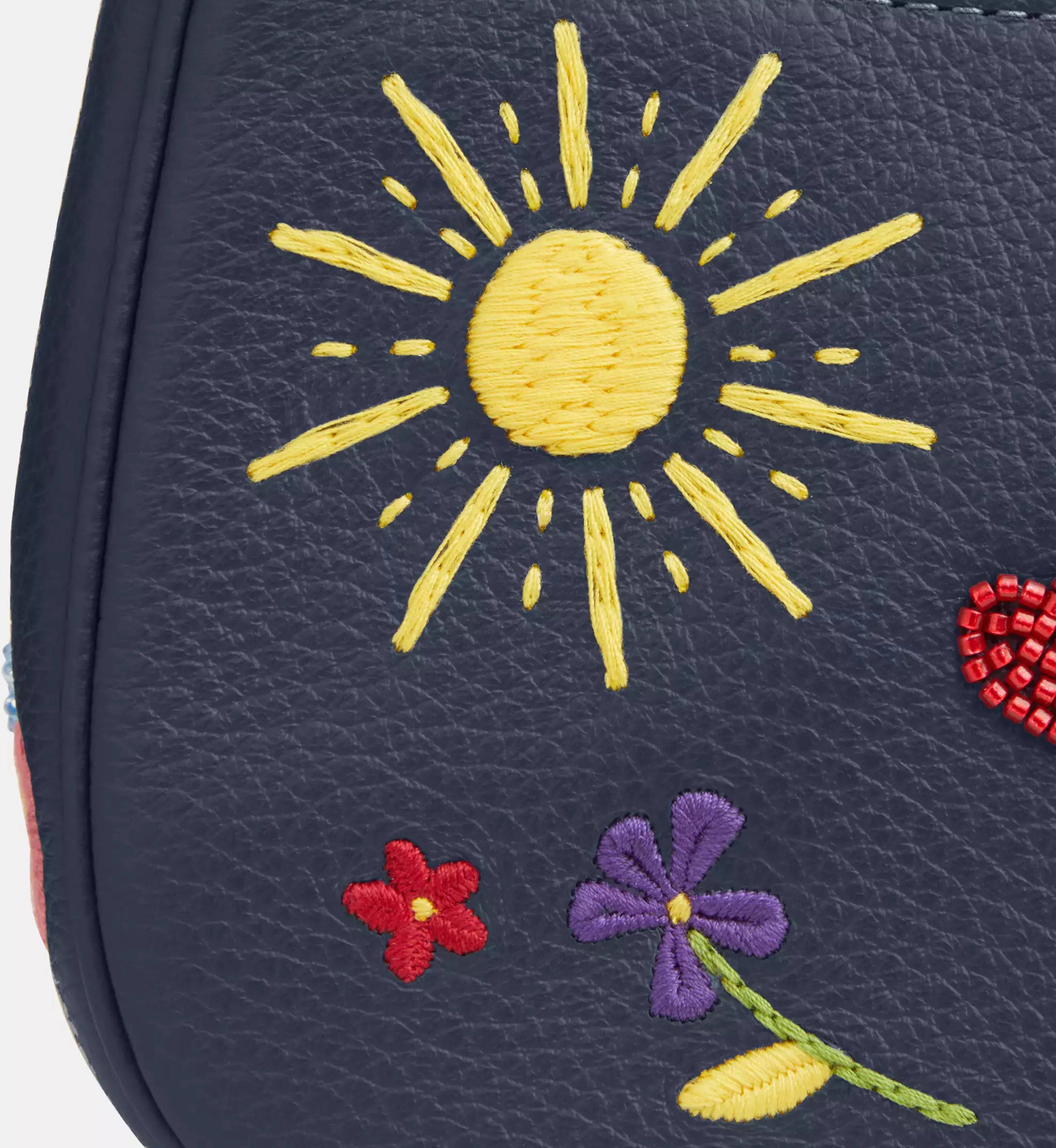 Coach Teri Mini Crossbody Bag With Embroidery 'Pebbled Leather Gold Dark Denim'