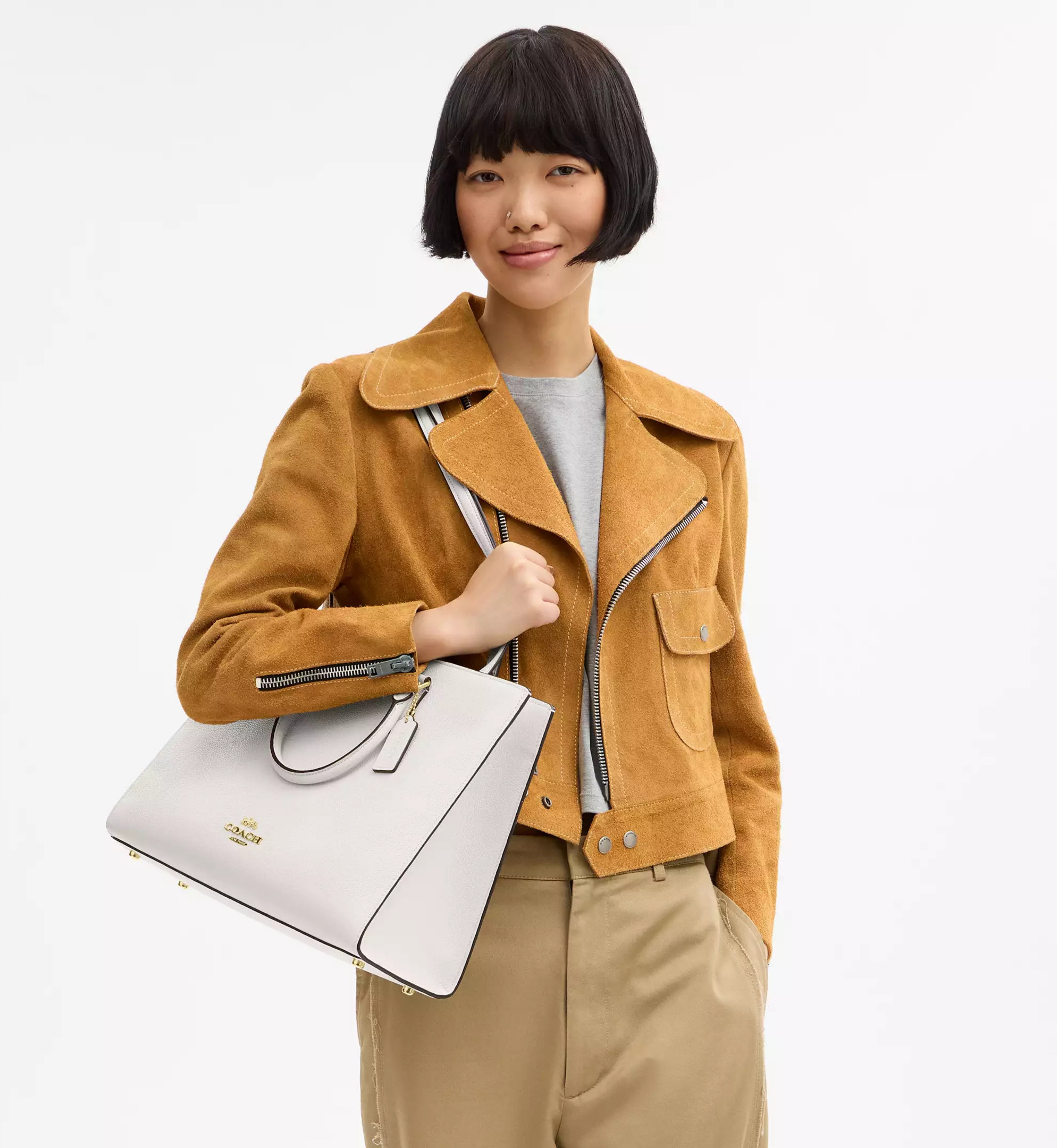 Coach Maggie Tote Bag 'Pebbled Leather Gold Chalk'