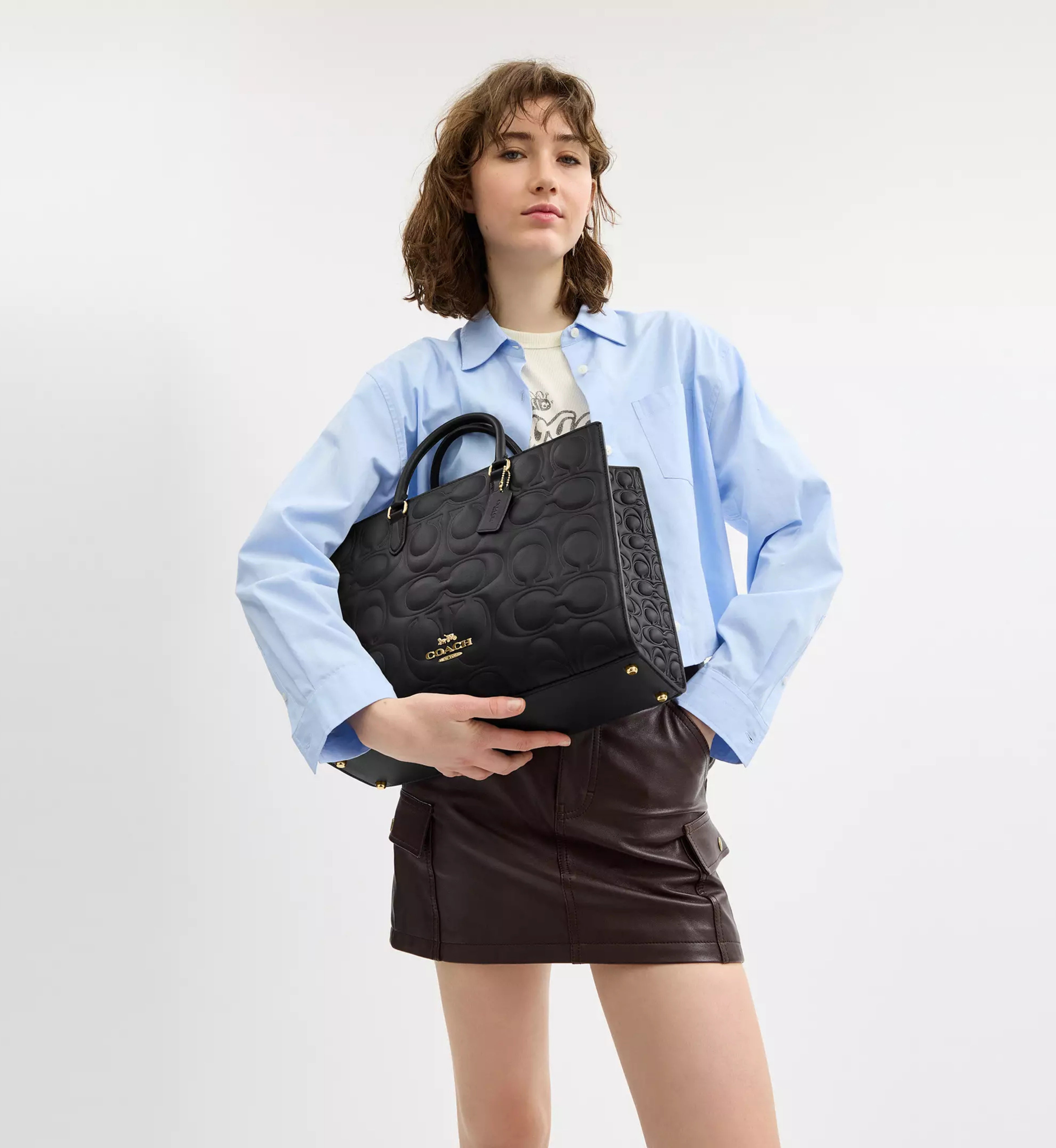 Coach Maggie Tote Bag In Signature Leather 'Smooth Leather Gold Black'