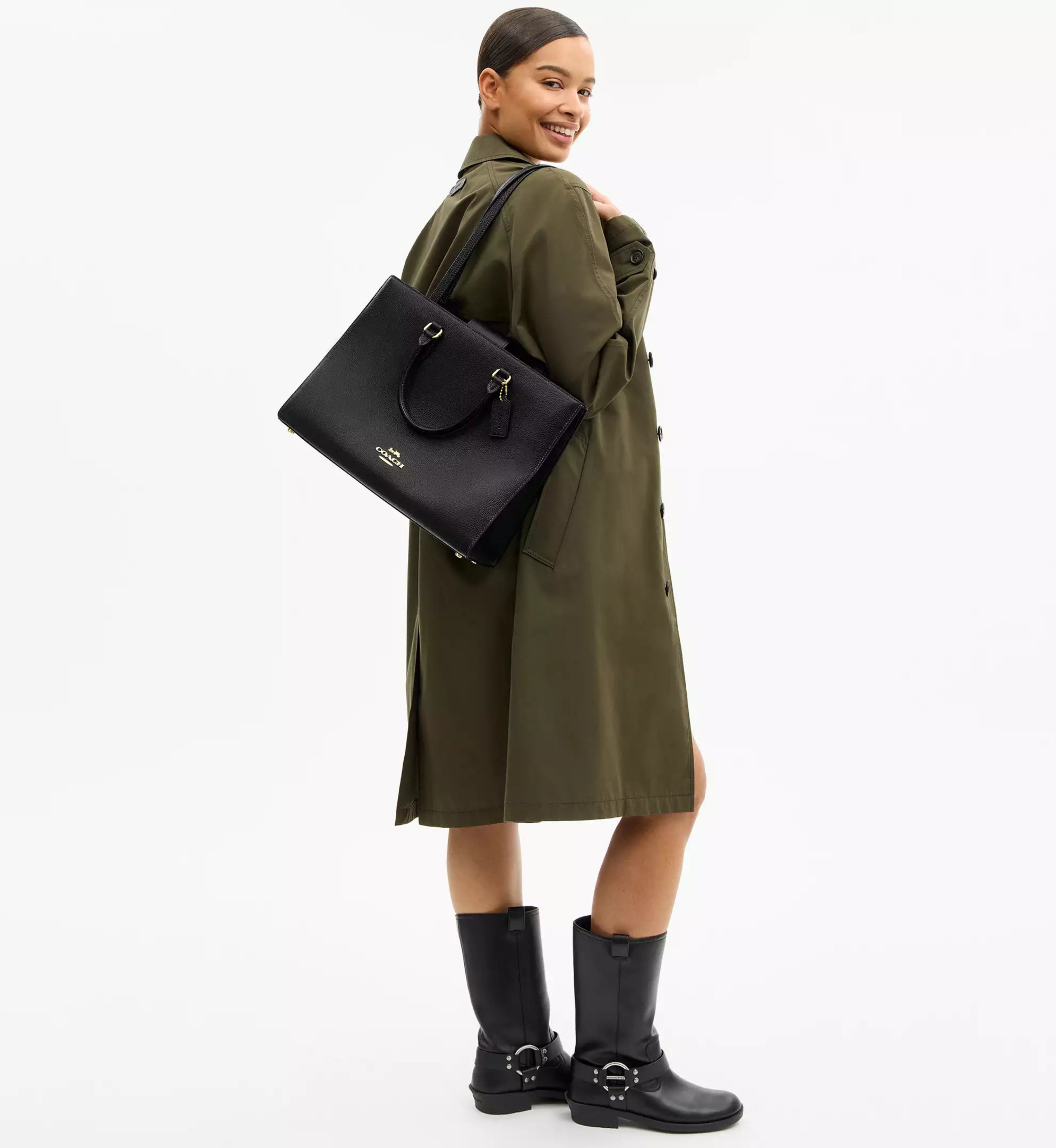 Coach Maggie Tote Bag 'Pebbled Leather Gold Black'