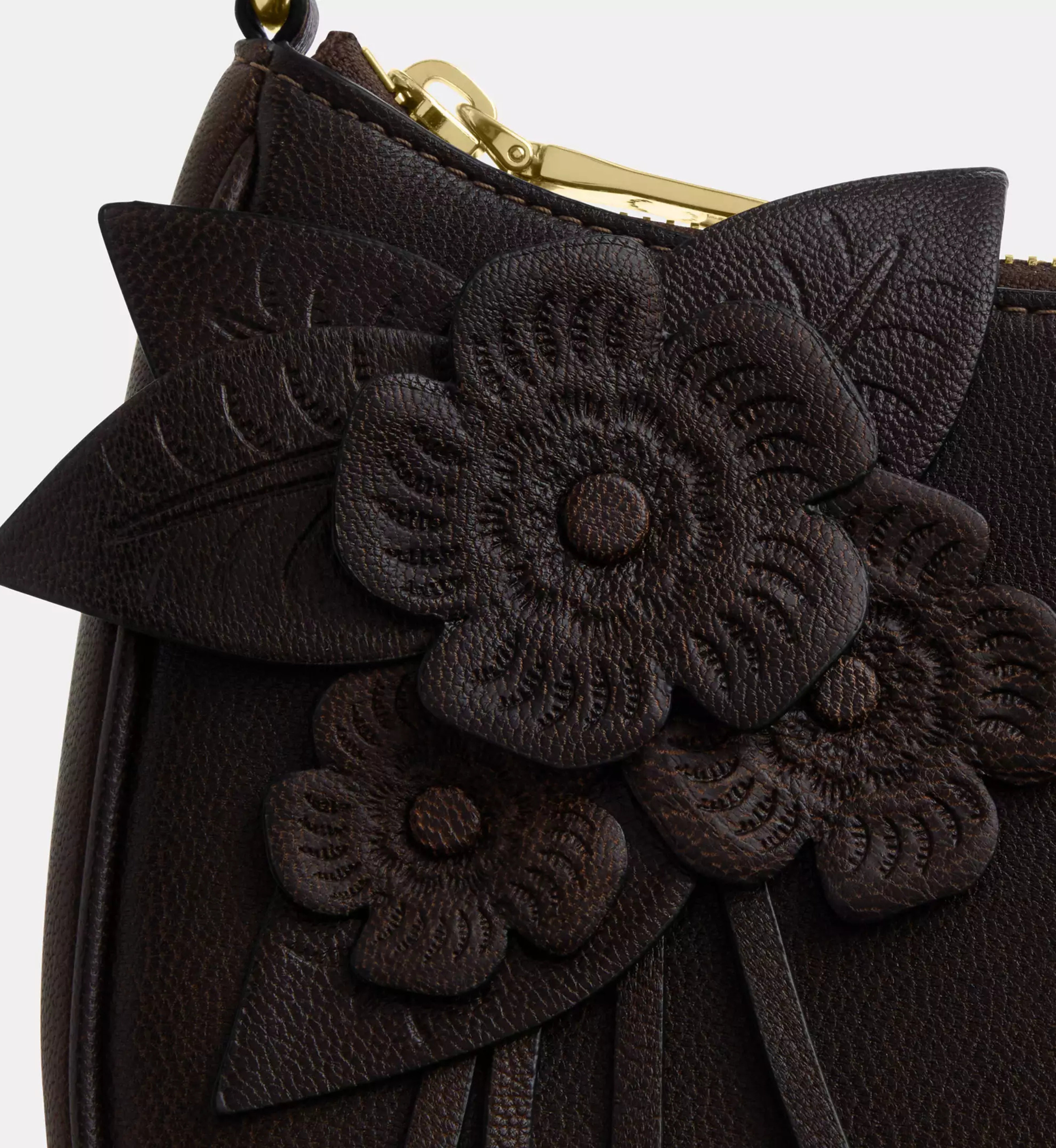 Coach Teri Shoulder Bag With Floral Applique 'Smooth Leather Gold Maple'