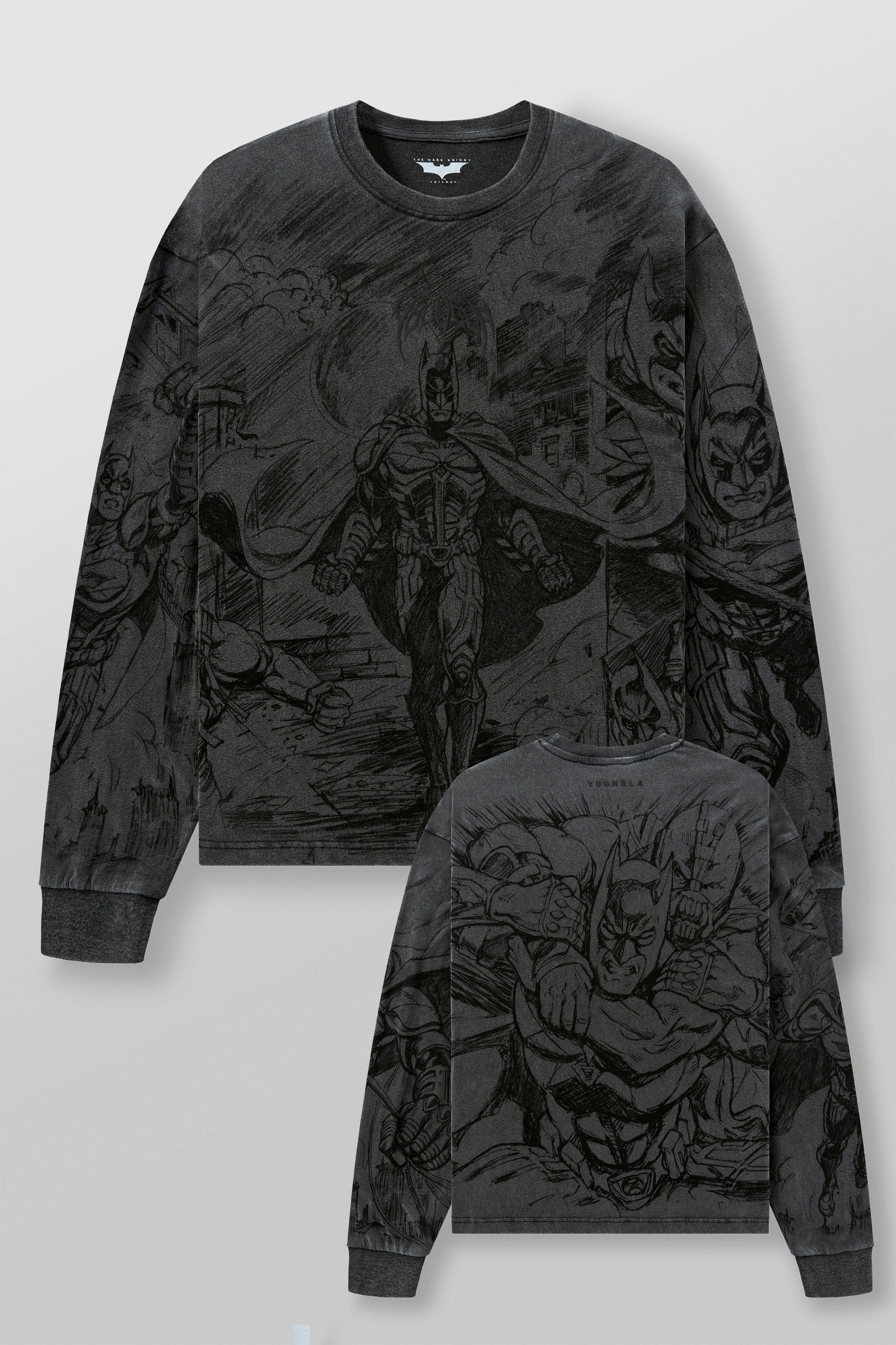 Young La 8002 - Batman Comic Longsleeves 'Grey Wash'
