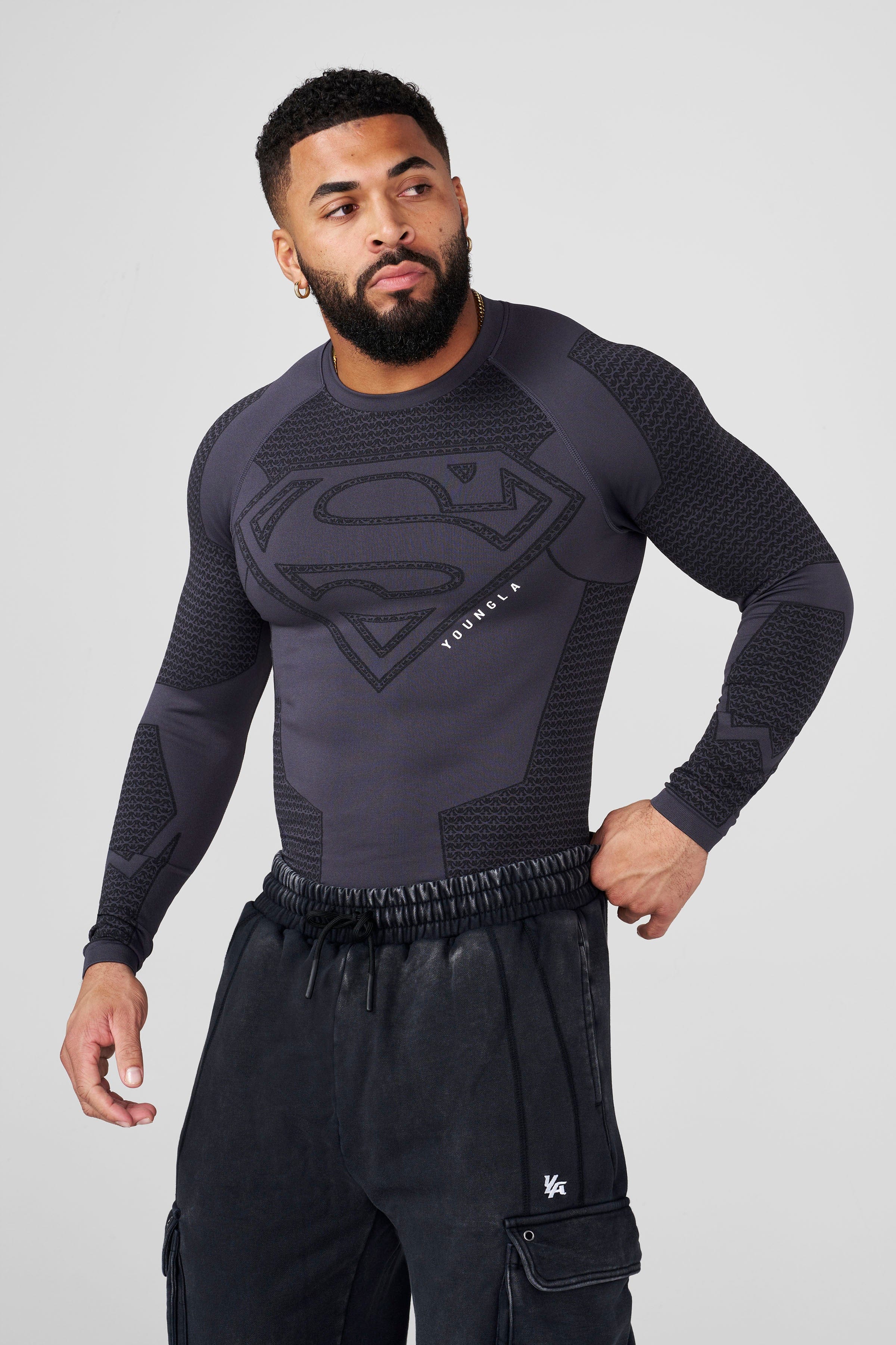 YoungLA 8066 - Superman Compression Longsleeves 'Charcoal'