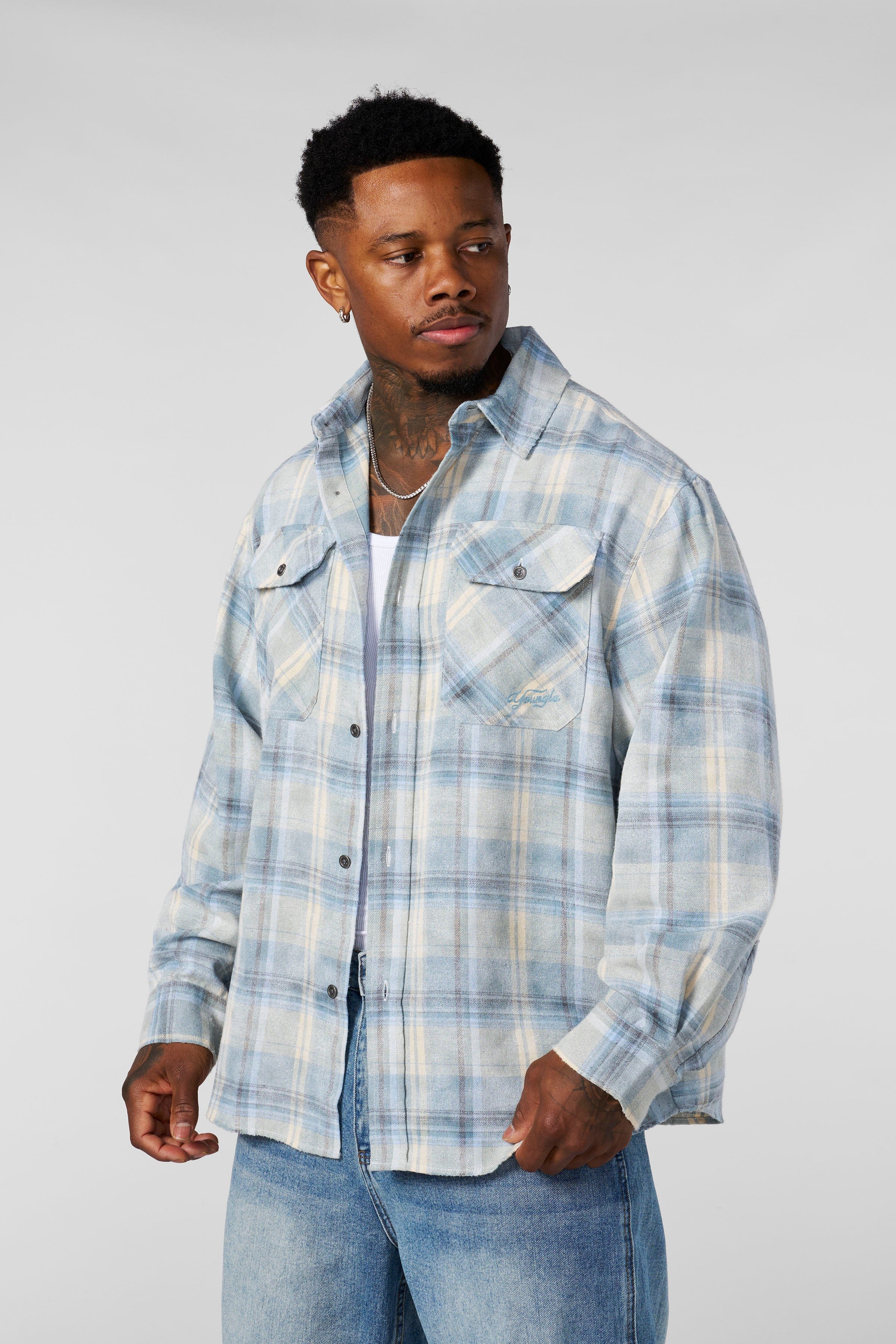 Young La 8091 - Americana Flannels 'Off-White Light Blue'