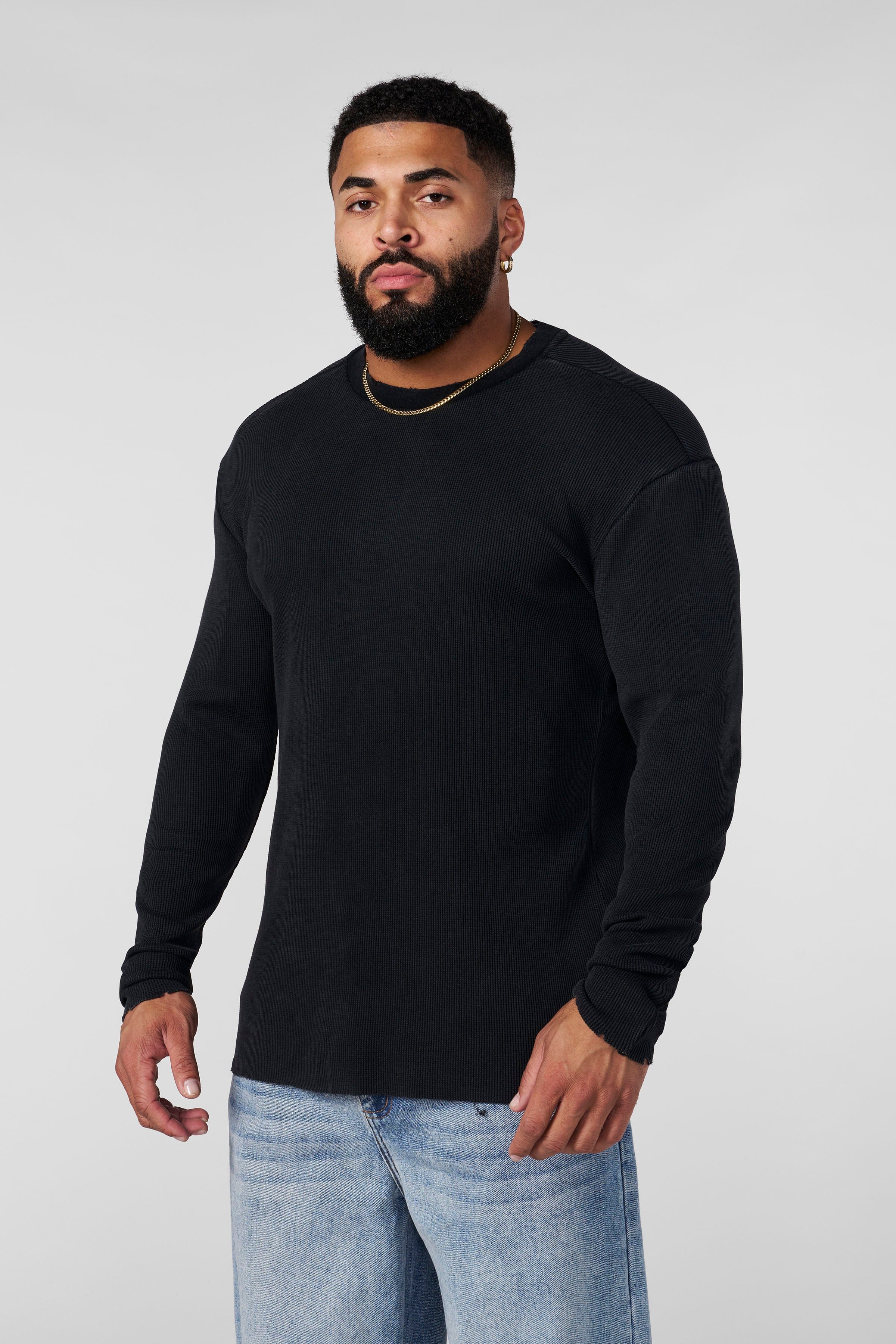 Young La 8094 - Tailored Waffle Longsleeves 'Black'