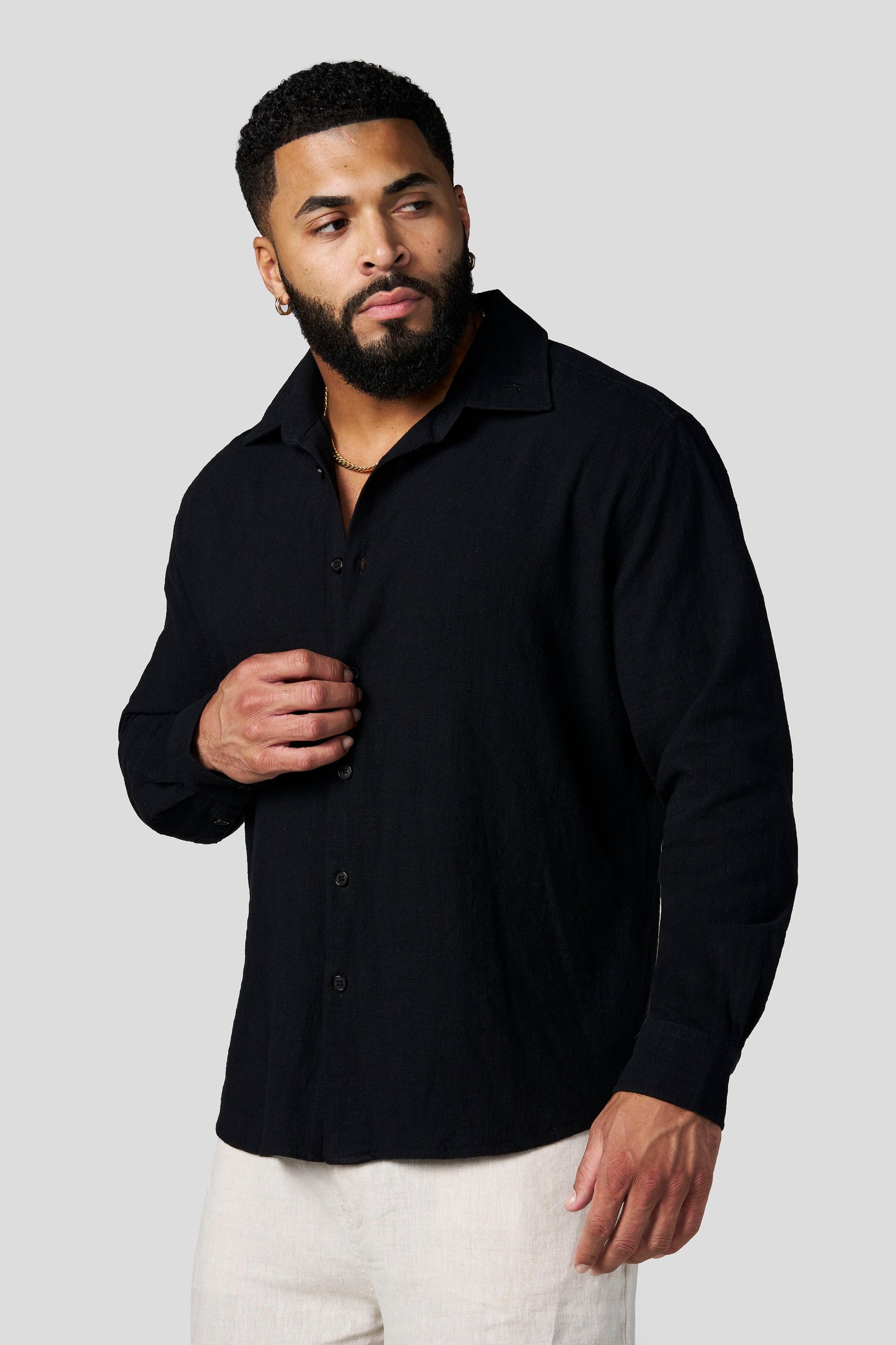 Young La 8095 - Cotton Linen Button-Ups 'Black'