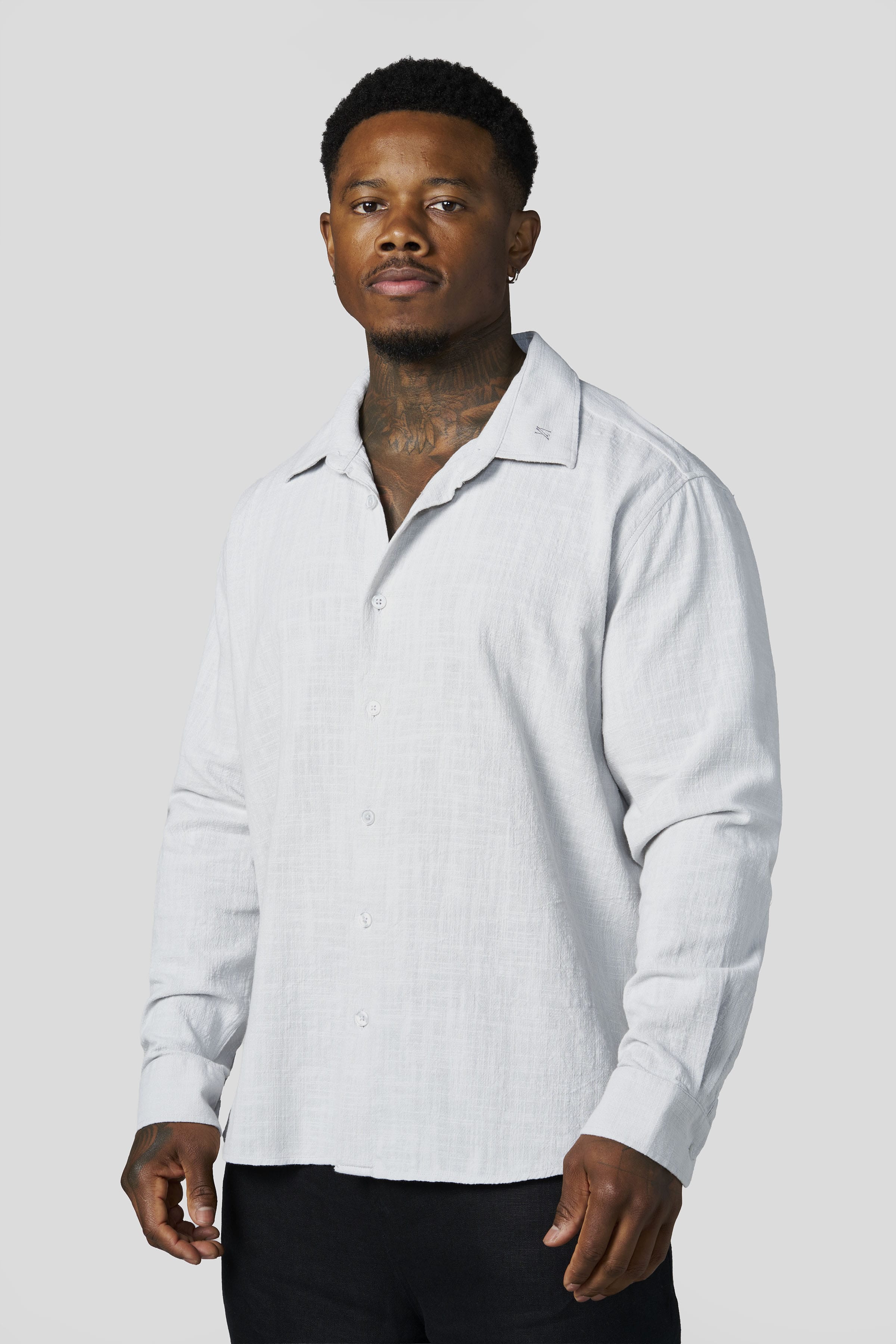 Young La 8095 - Cotton Linen Button-Ups 'Light Grey'