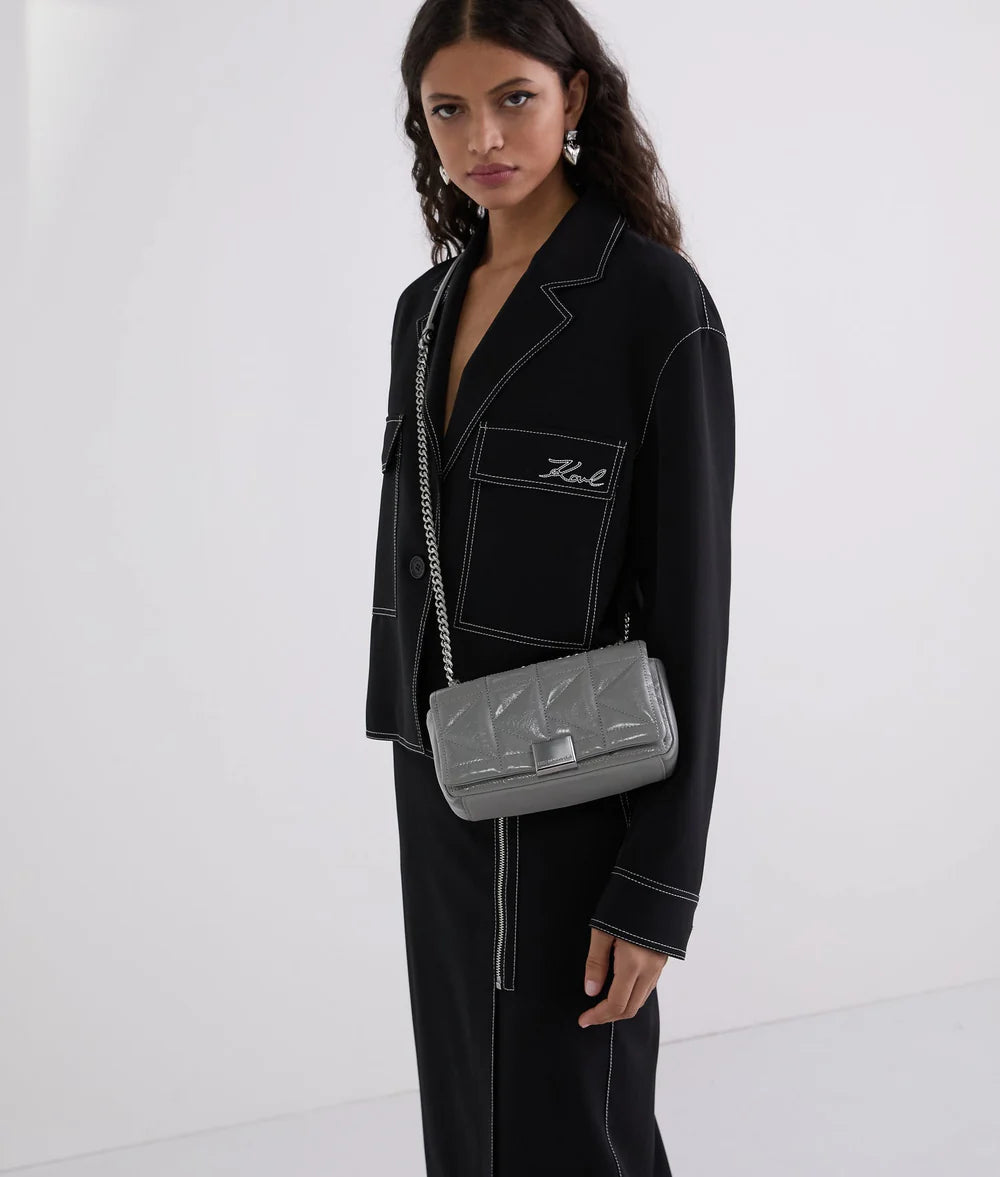 KarlLagerfeld Kkuilt Shiny Small Crossbody Bag Cloud Grey