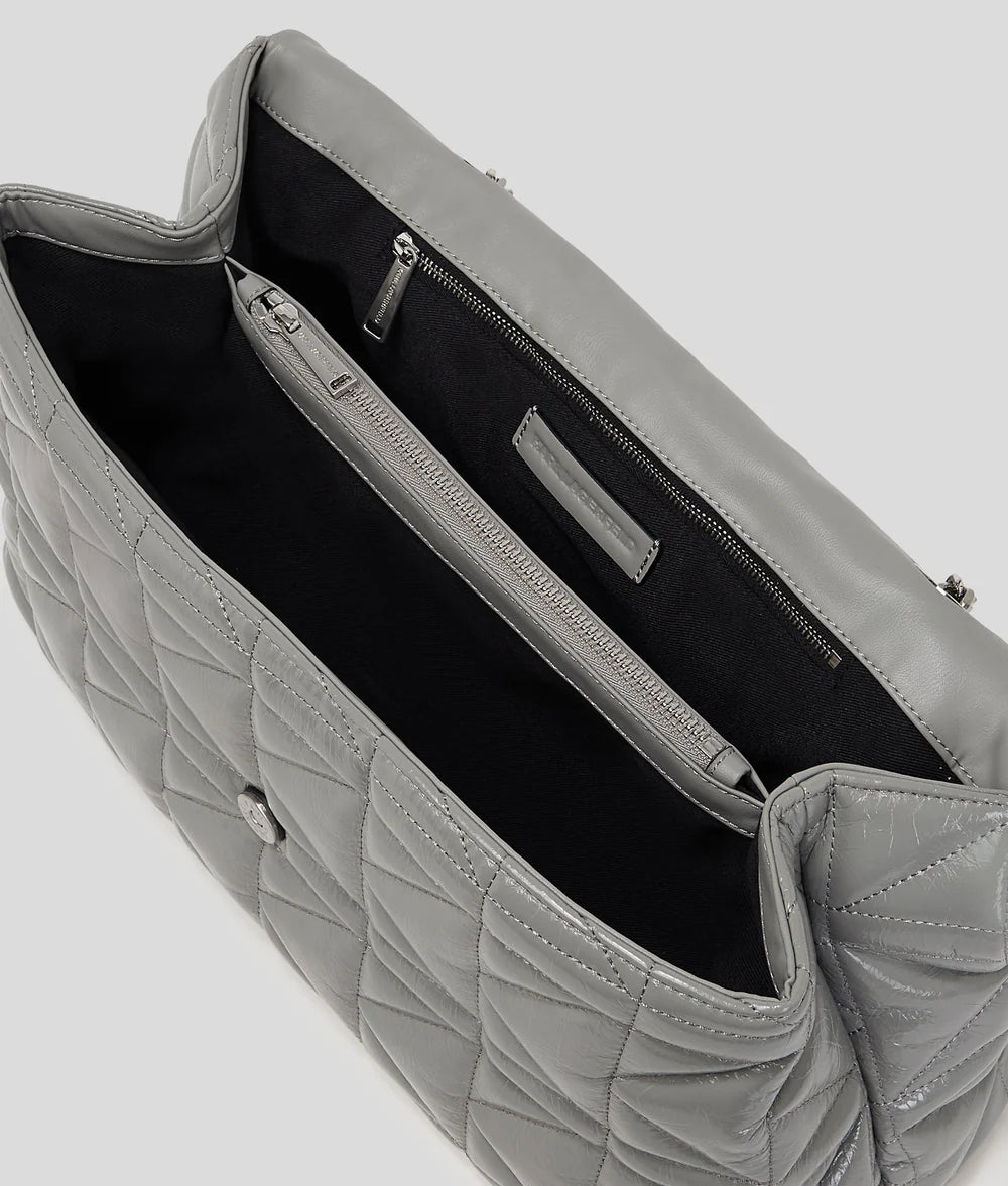 KarlLagerfeld Kkuilt Shiny Large Shoulder Bag Cloud Grey