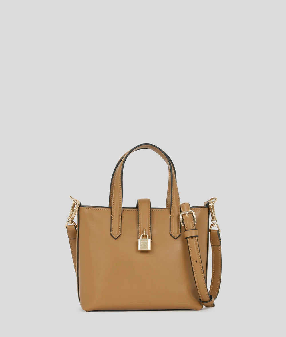 KarlLagerfeld Kautograph Padlock Mini Tote Bag Caramel