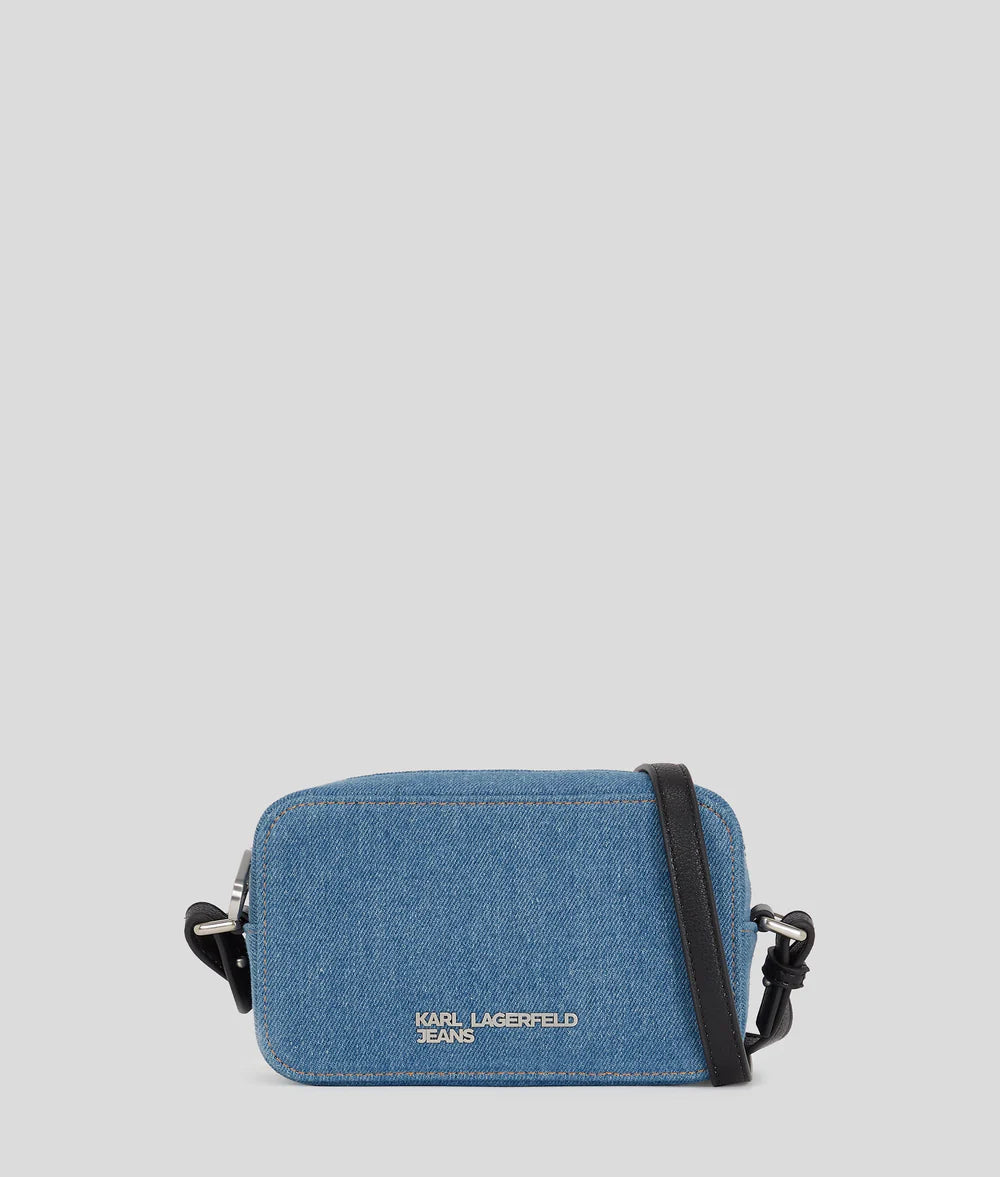 KarlLagerfeld Metal Logo Denim Camera Bag Bright Blue Marble