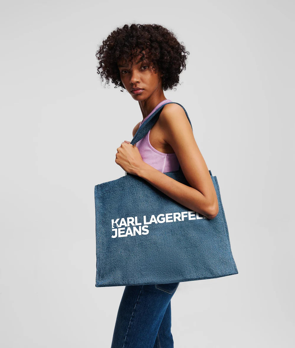 KarlLagerfeld Logo Denim Shopper Washed Mid Blue