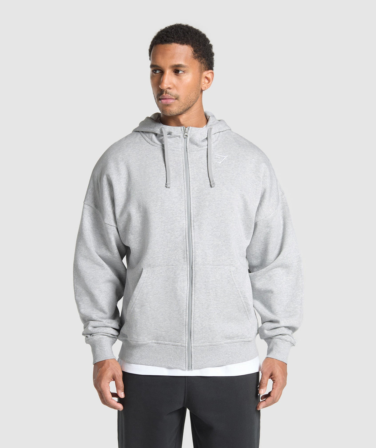 Gymshark Essential Oversized Zip Up Hoodie 'Light Grey Core Marl'