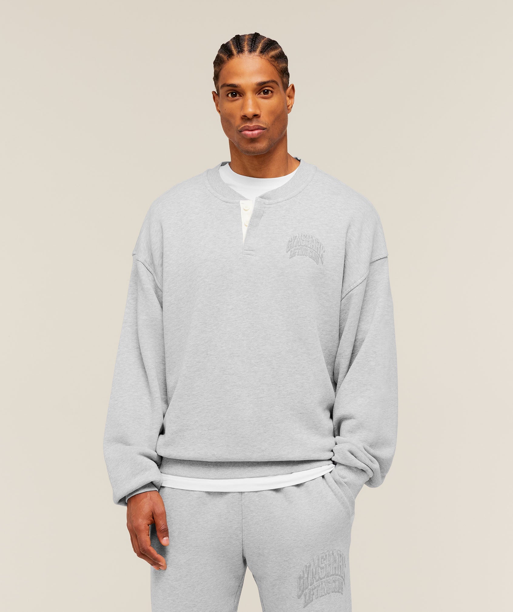Gymshark GSLC Henley Sweat 'Bros Soft Grey Marl'