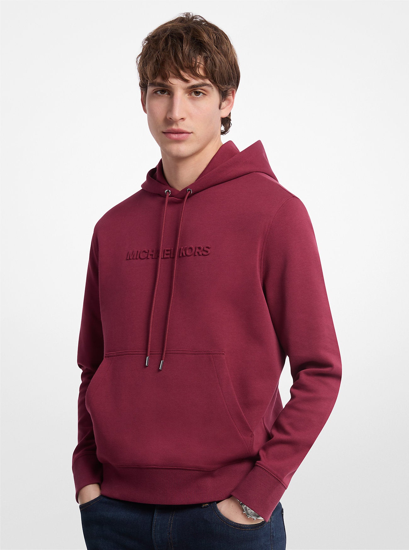 Embossed Logo Cotton Blend Hoodie DEEP MULBERRY