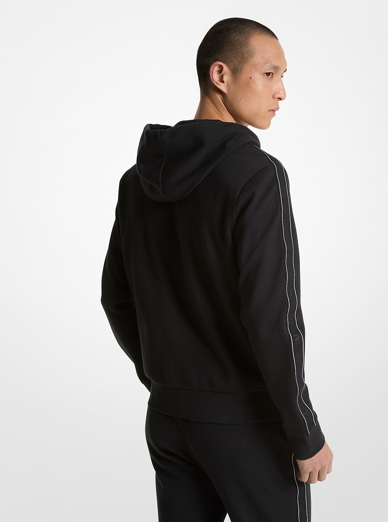 Logo Tape Cotton Blend Zip-Up Hoodie BLACK