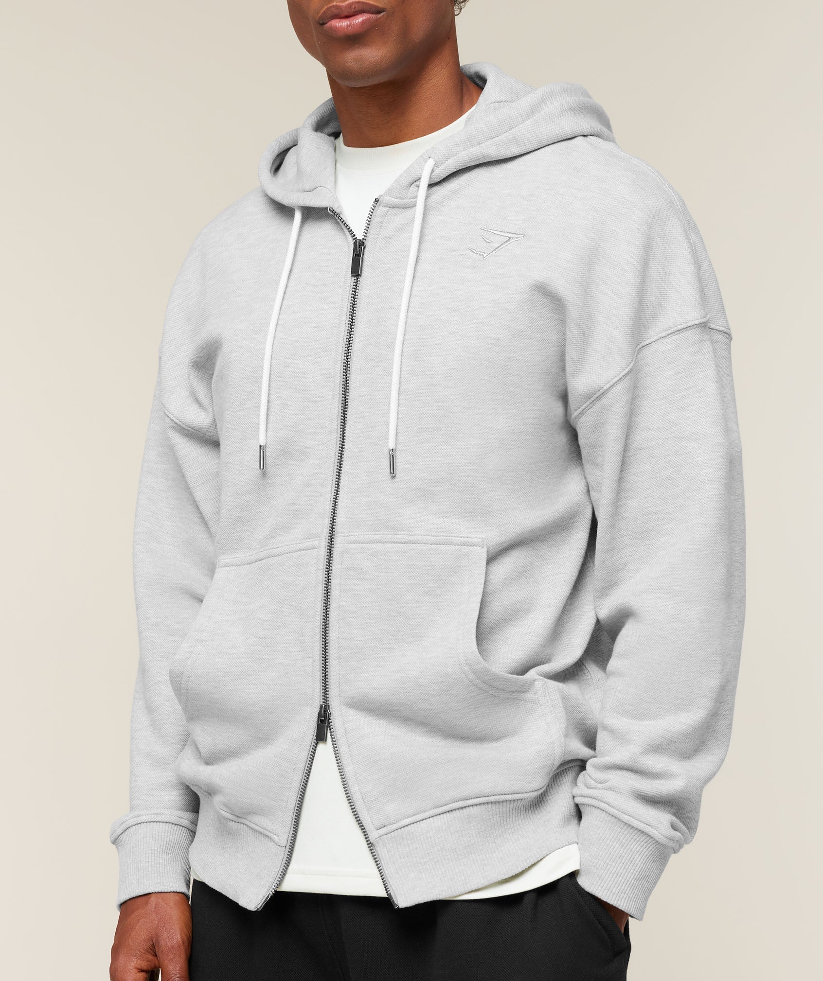 Gymshark Campus Crest Zip Through Hoodie 'Bros Soft Grey Marl'