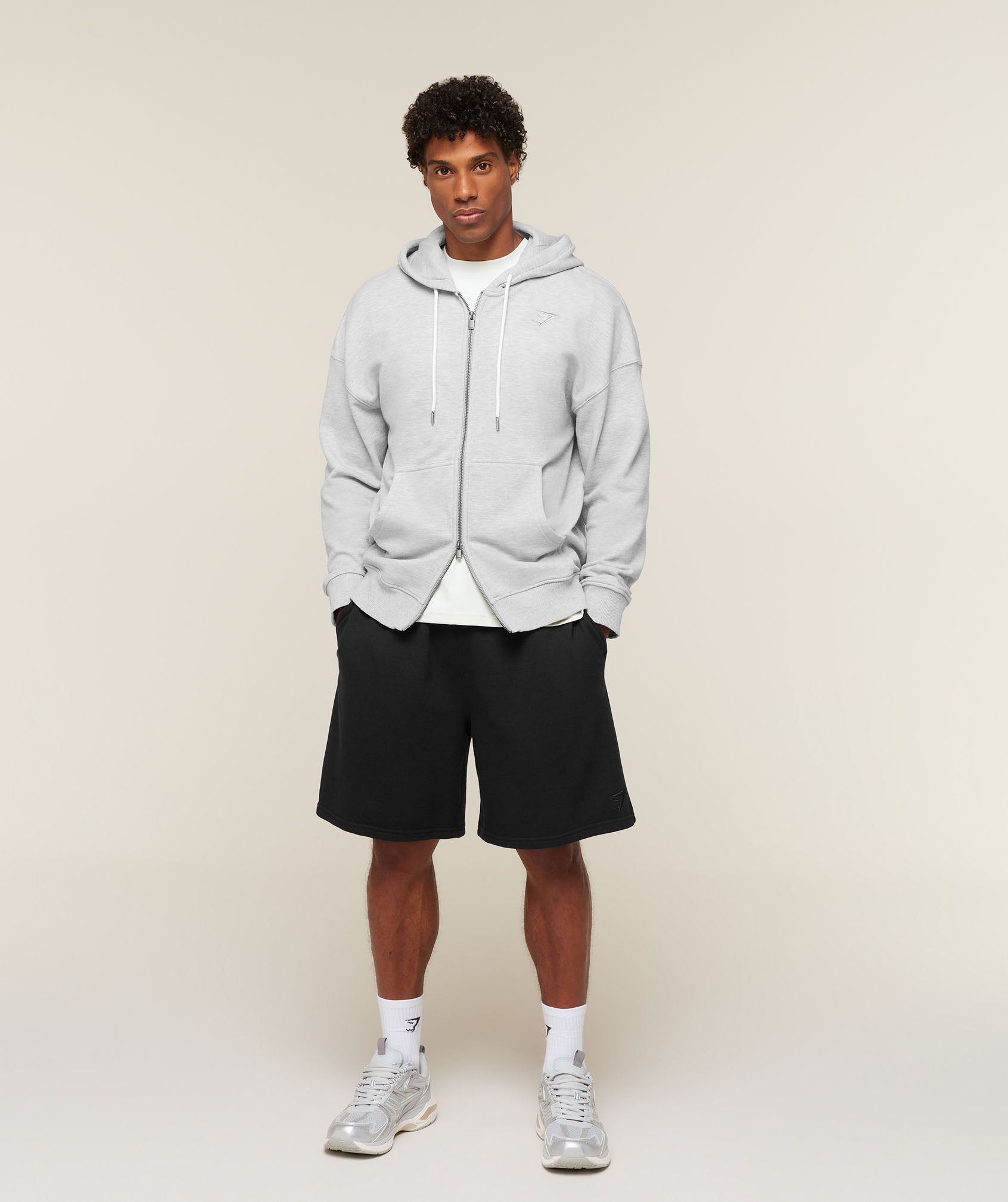 Gymshark Campus Crest Zip Through Hoodie 'Bros Soft Grey Marl'