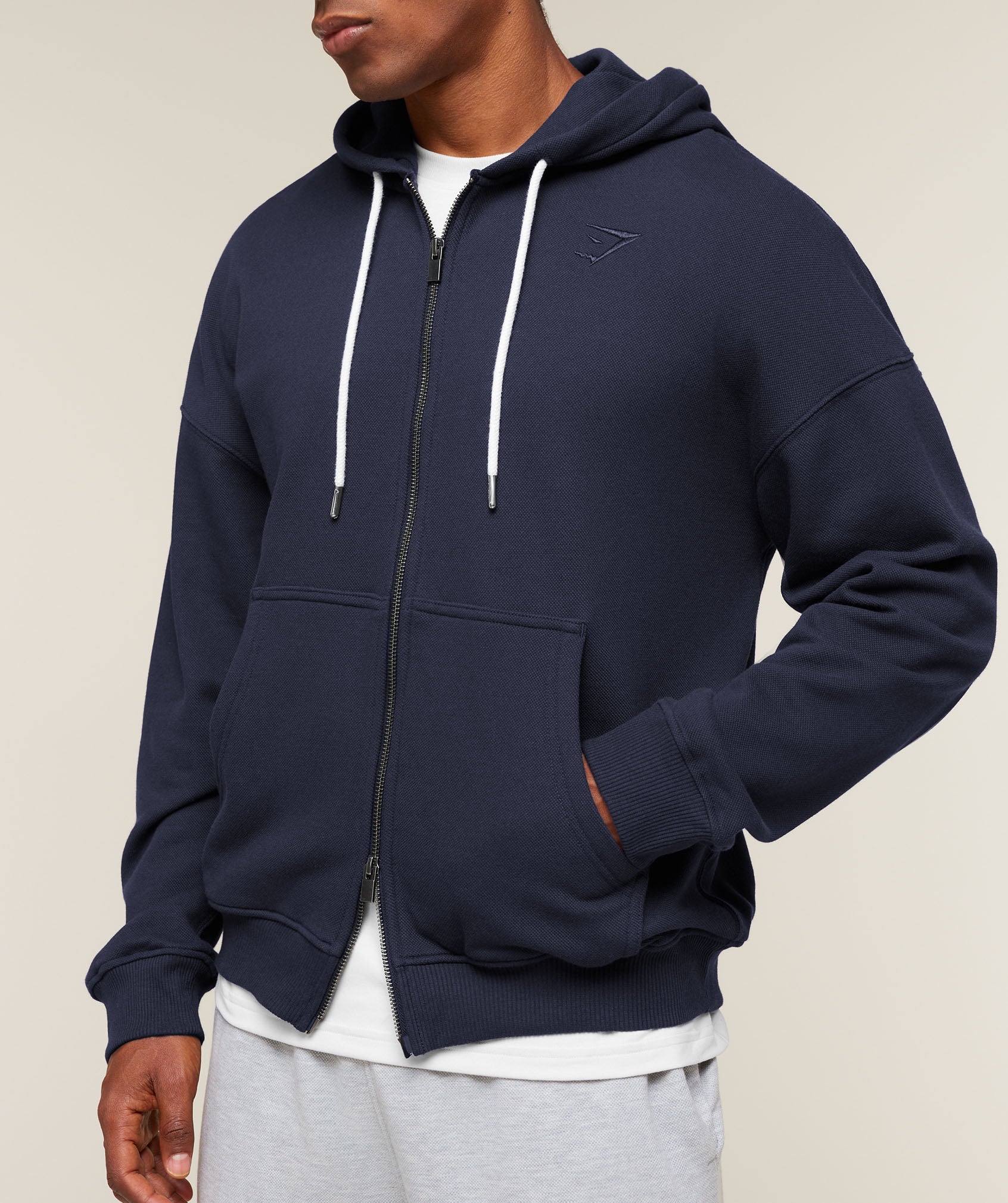Gymshark Campus Crest Zip Through Hoodie 'Heavy Blue'