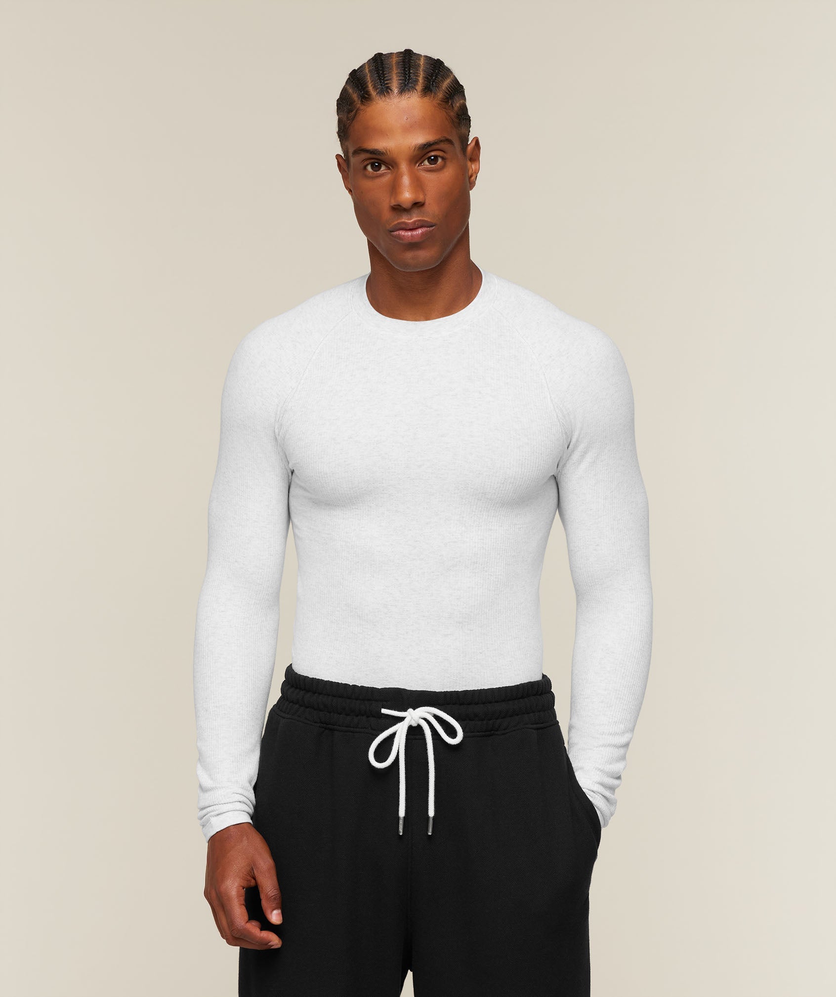 Gymshark Cotton Seamless Long Sleeve T-Shirt 'White Grey Marl'
