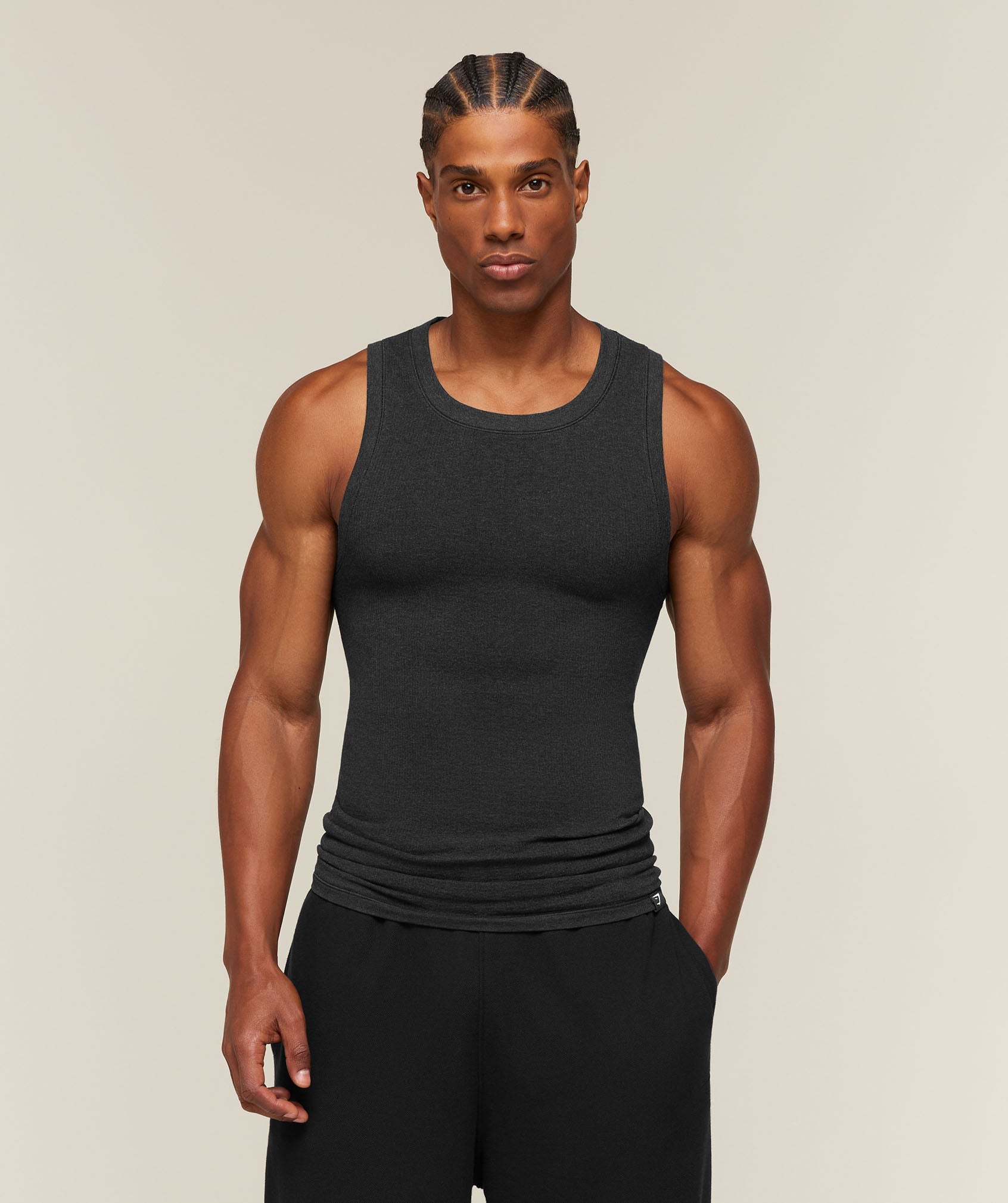 Gymshark Cotton Seamless Sleeveless Top 'Black Marl'
