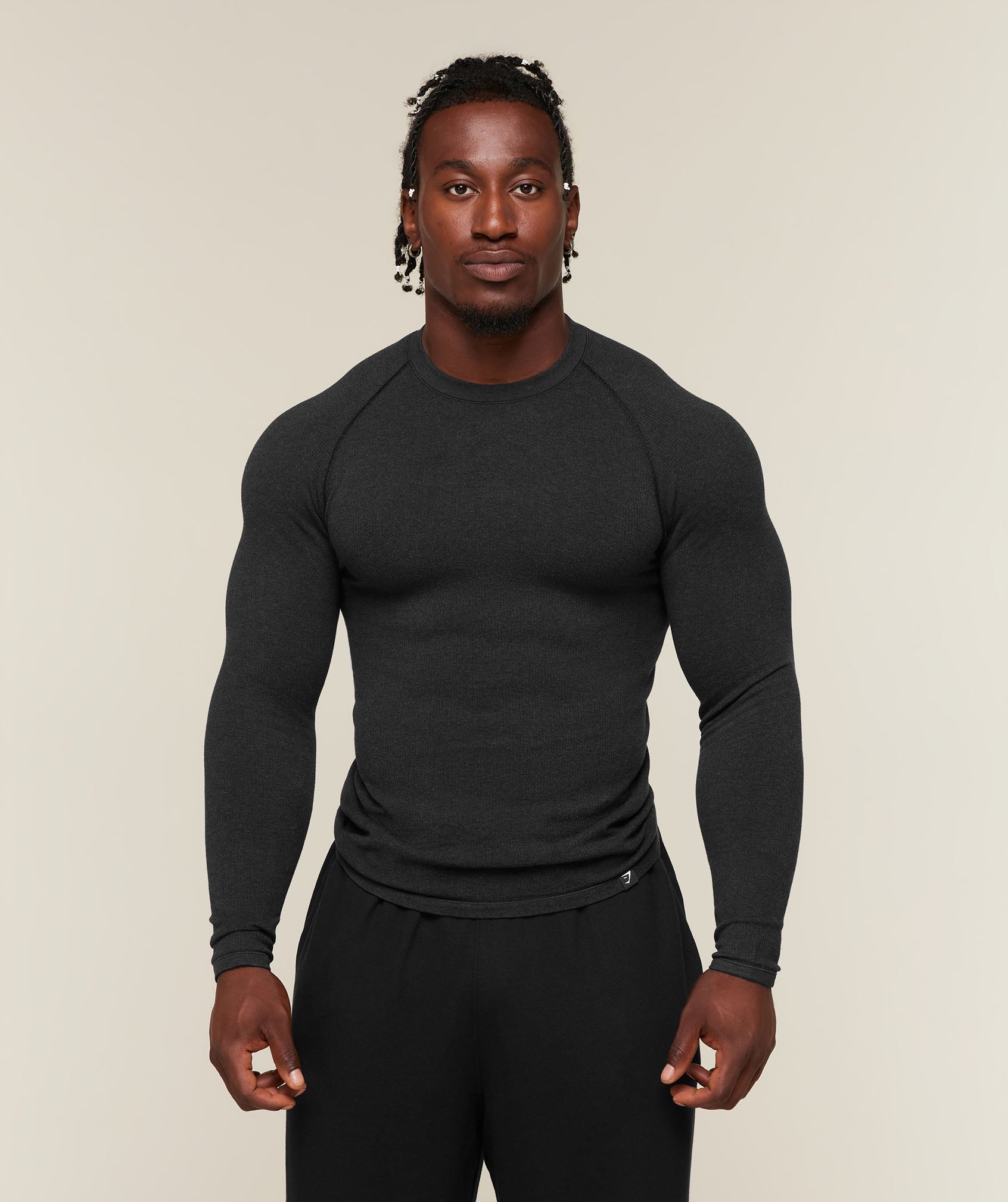 Gymshark Cotton Seamless Long Sleeve T-Shirt 'Black Marl'