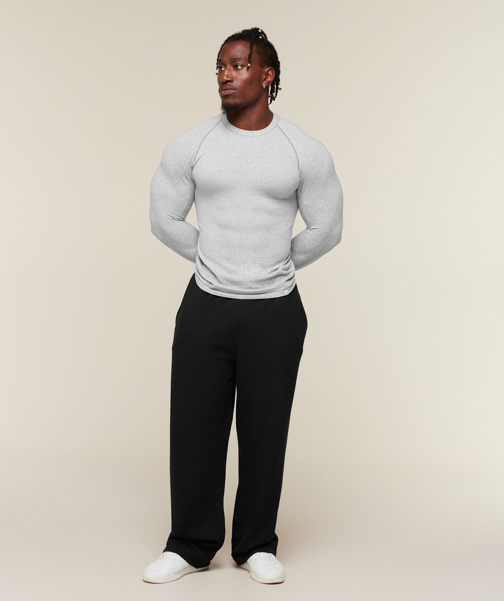 Gymshark Cotton Seamless Long Sleeve T-Shirt 'Soft Grey Marl'