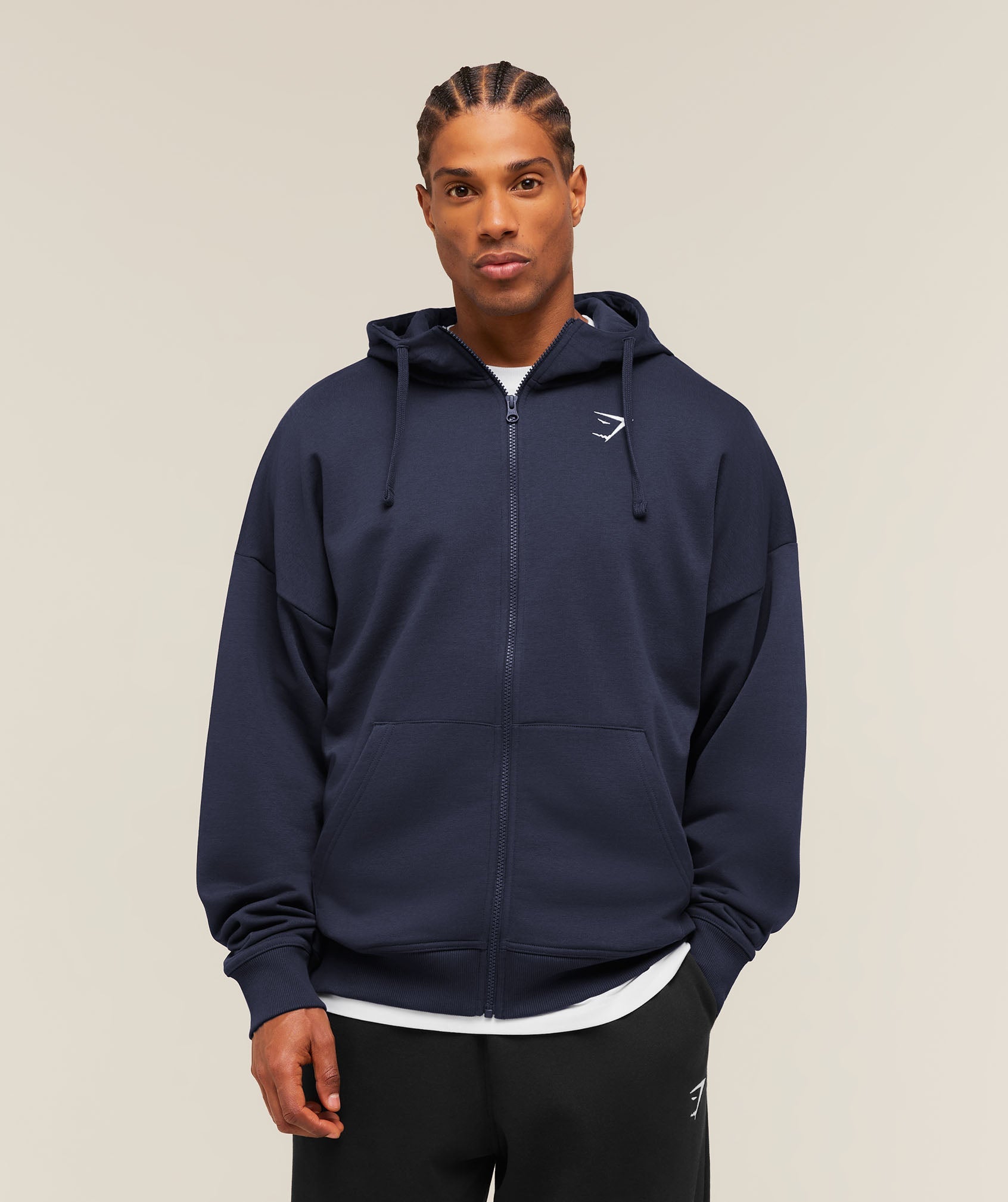 Gymshark Crest Oversized Zip Up Hoodie 'Heavy Blue'
