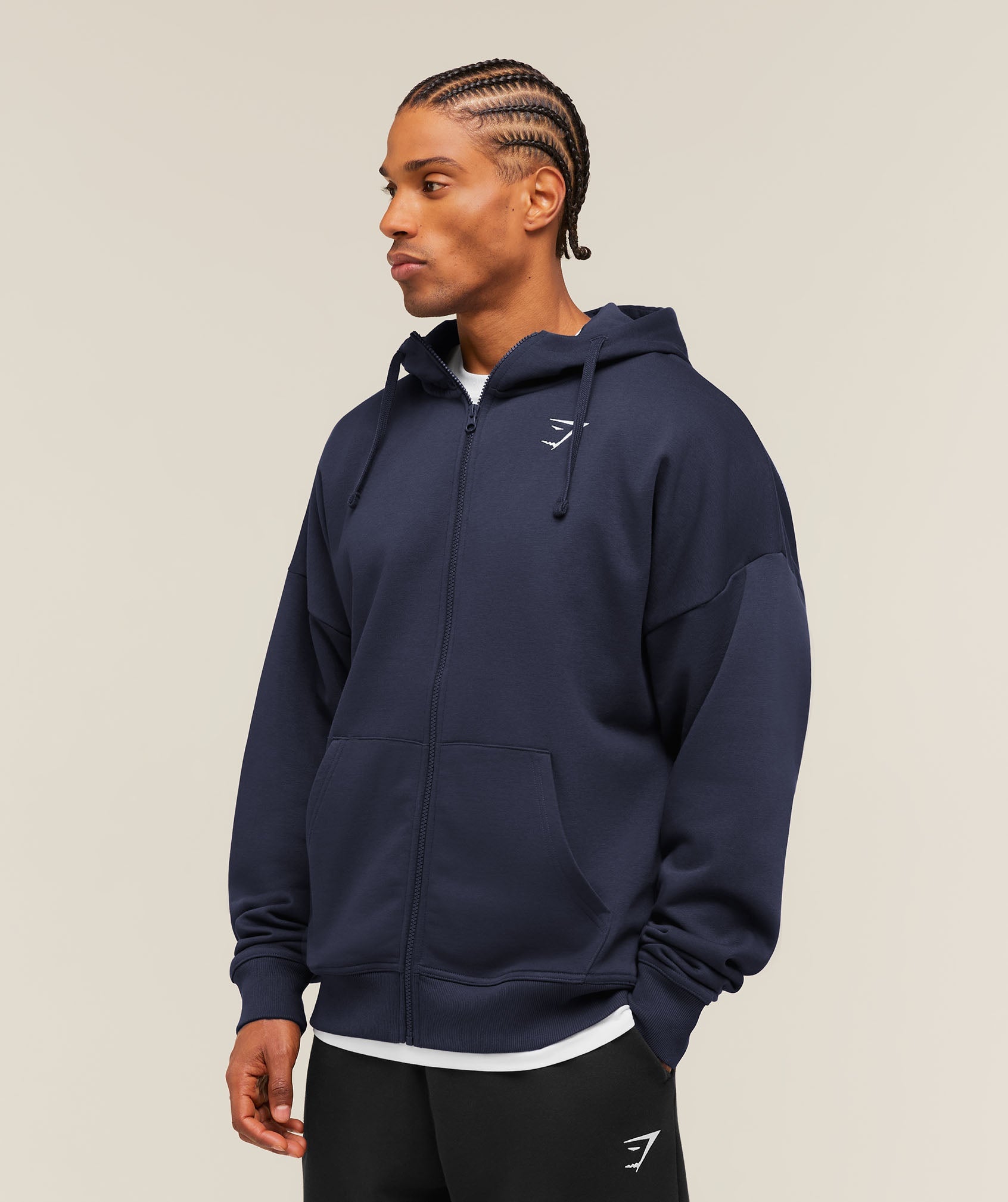 Gymshark Crest Oversized Zip Up Hoodie 'Heavy Blue'