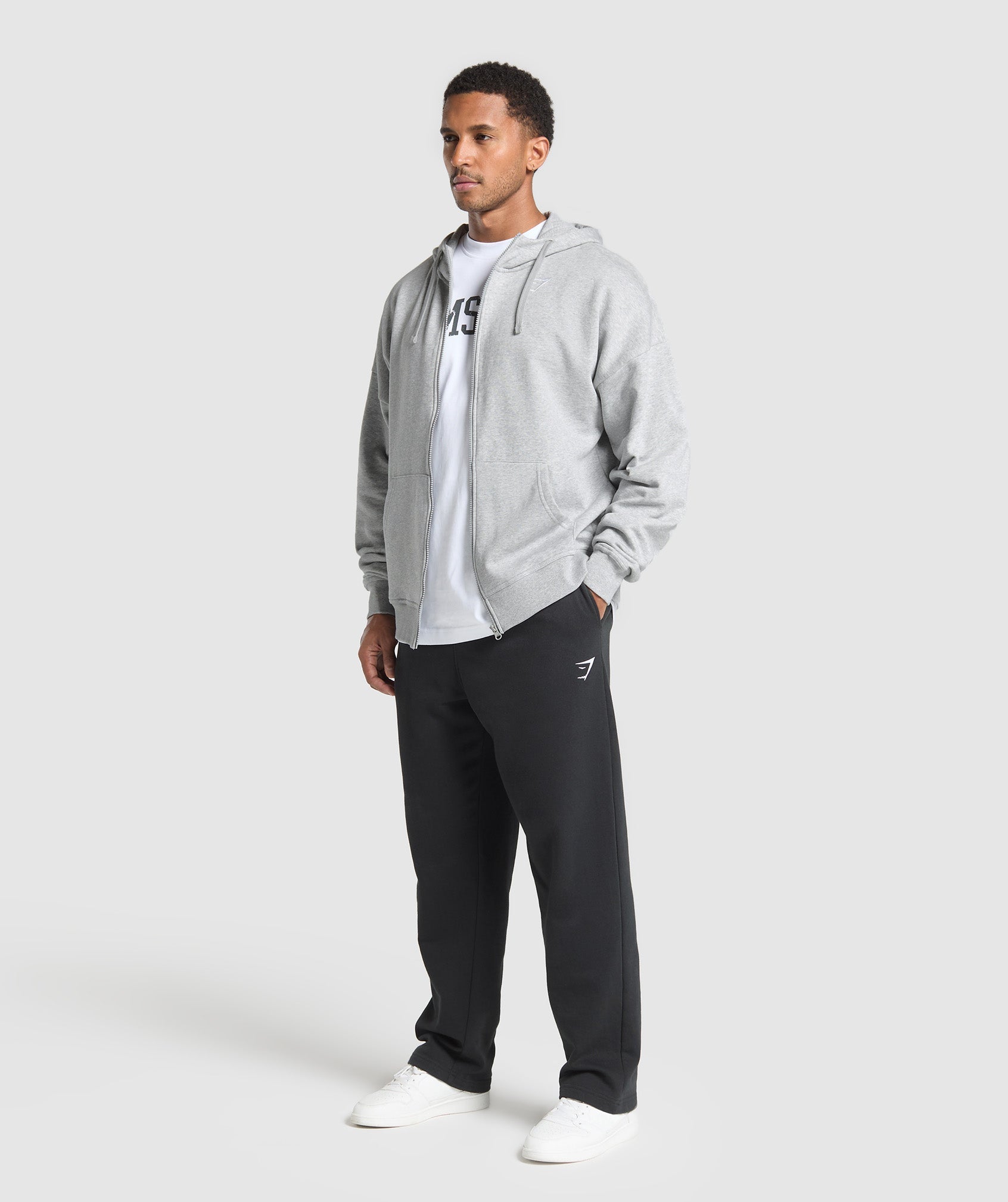Gymshark Crest Oversized Zip Up Hoodie 'Light Grey Core Marl'