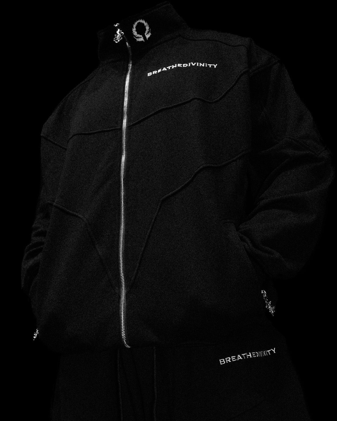 Breathe Divinity Deconstructed Oversized Cut & Sew Panel Full Zip Jacket [VOID BLACK]