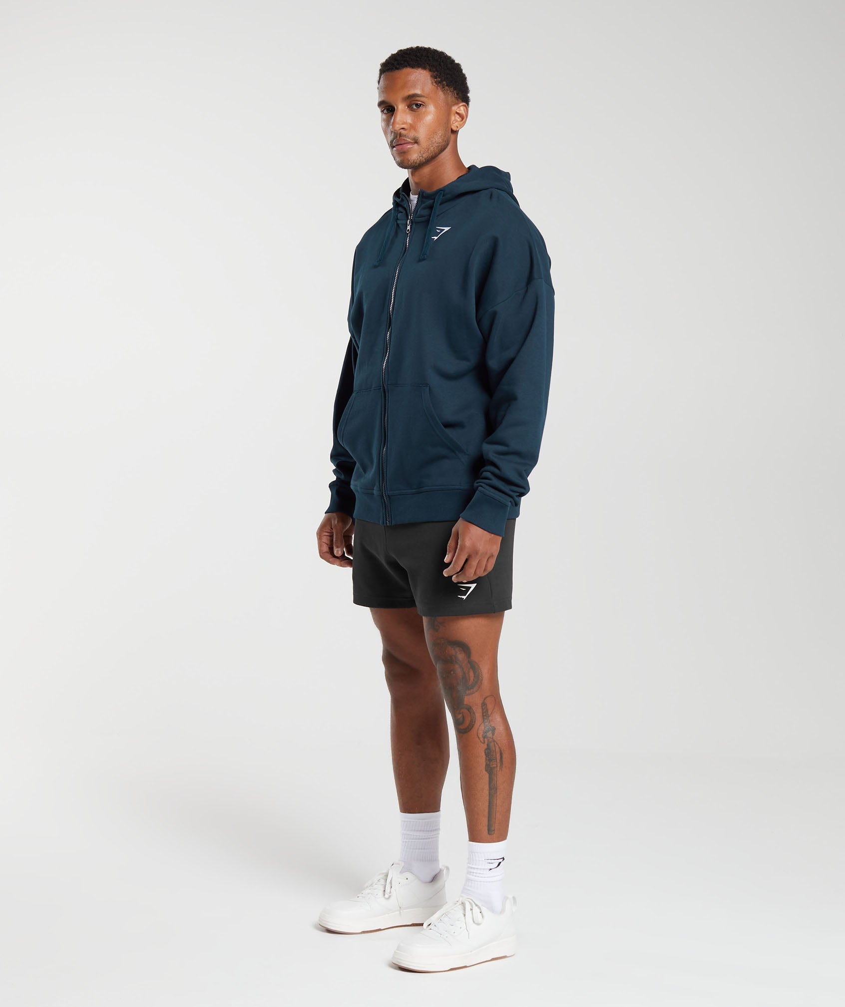 Gymshark Crest Oversized Zip Up Hoodie 'Navy'