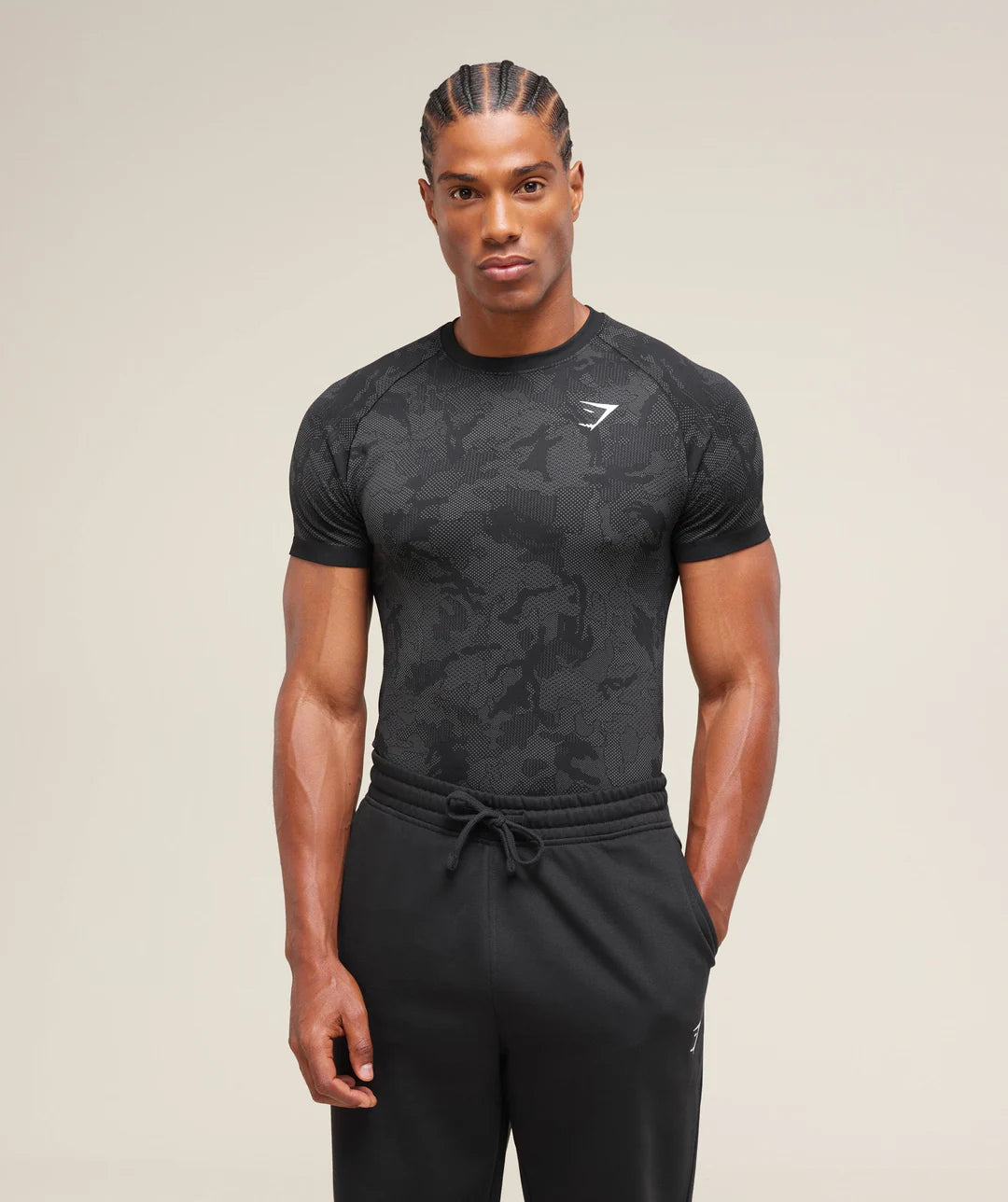 Gymshark Geo Seamless T-Shirt 'Black/Charcoal Grey'