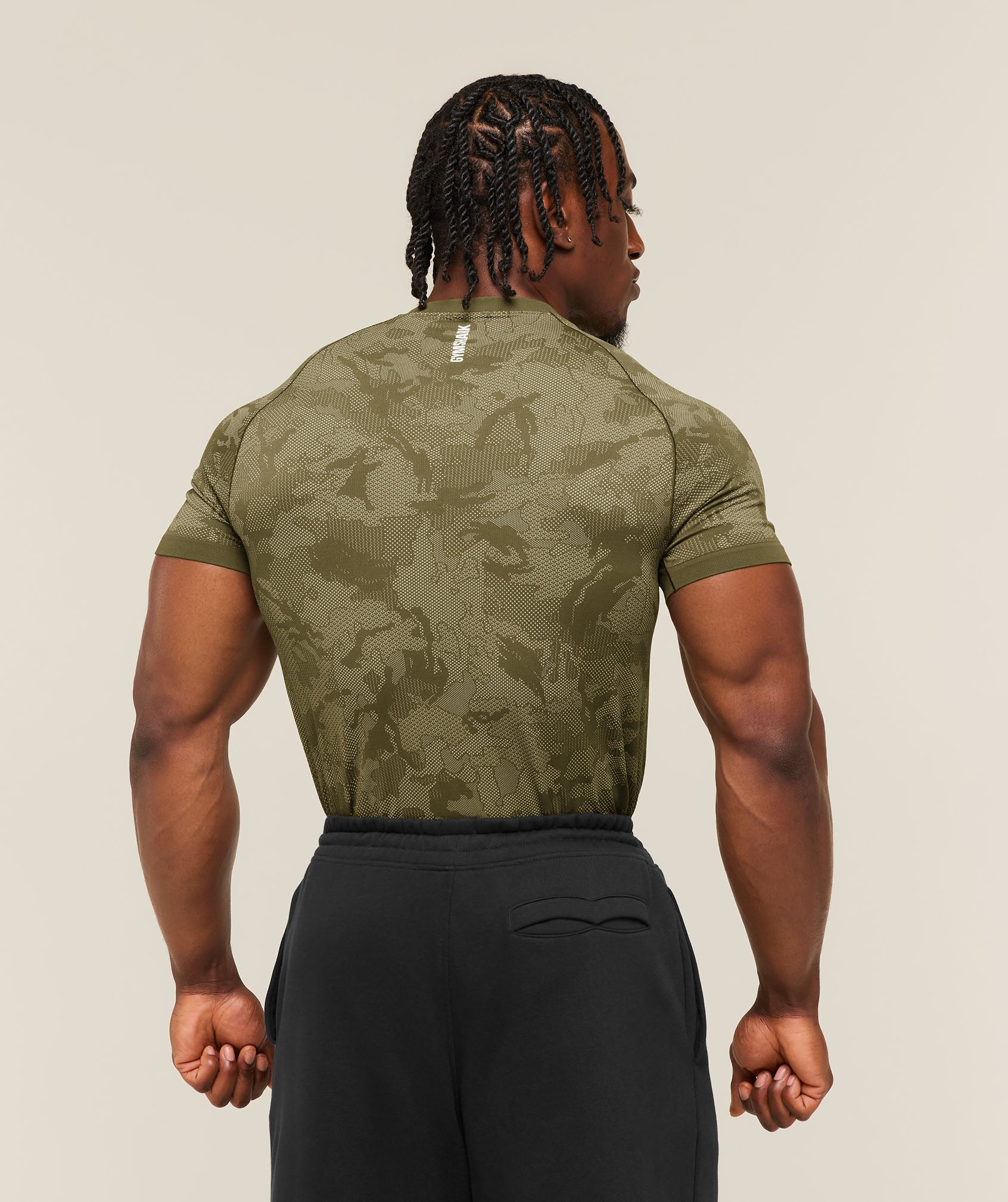 Gymshark Geo Seamless Grid T-Shirt 'Canvas Green Chalk Beige'