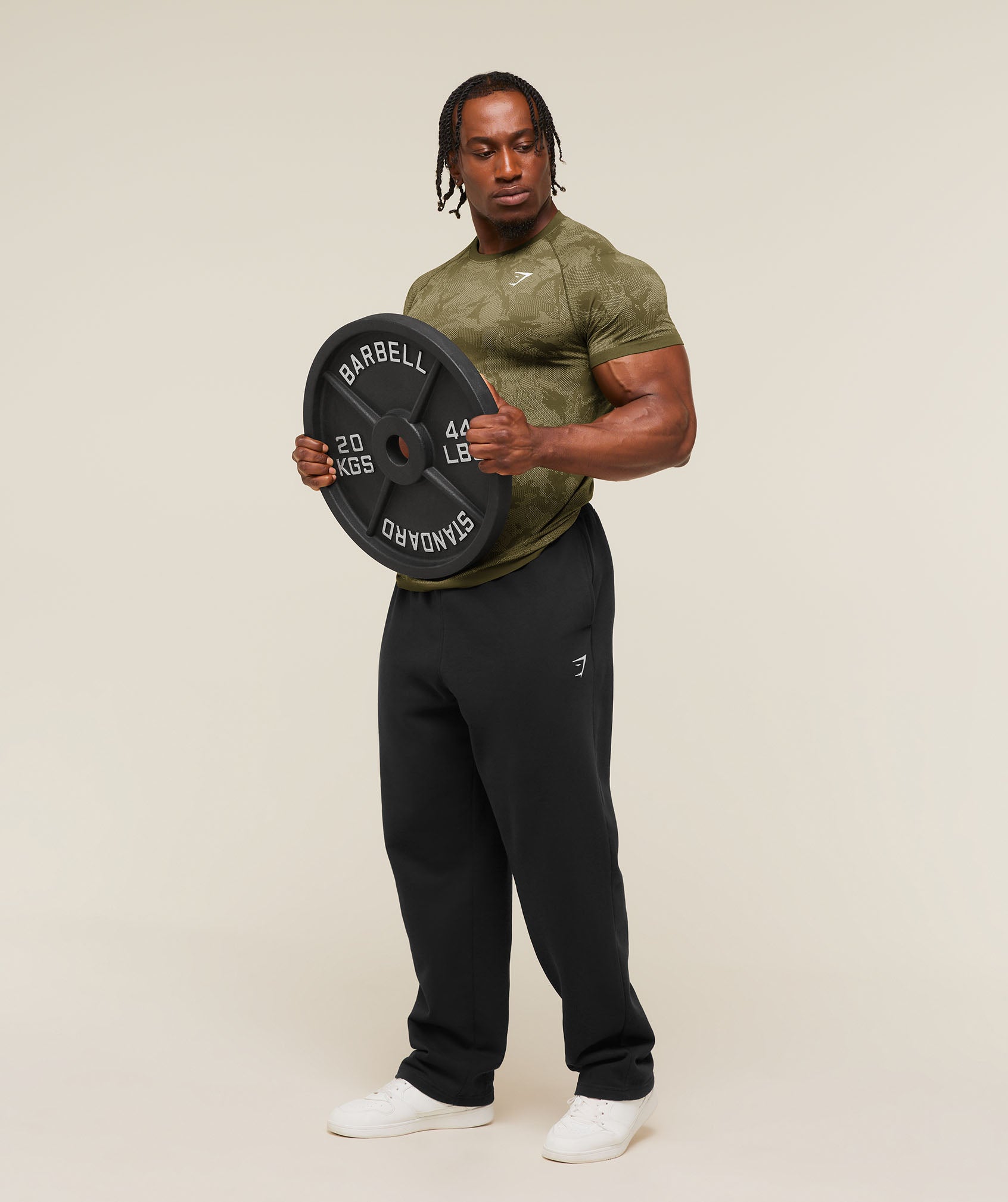 Gymshark Geo Seamless Grid T-Shirt 'Canvas Green Chalk Beige'