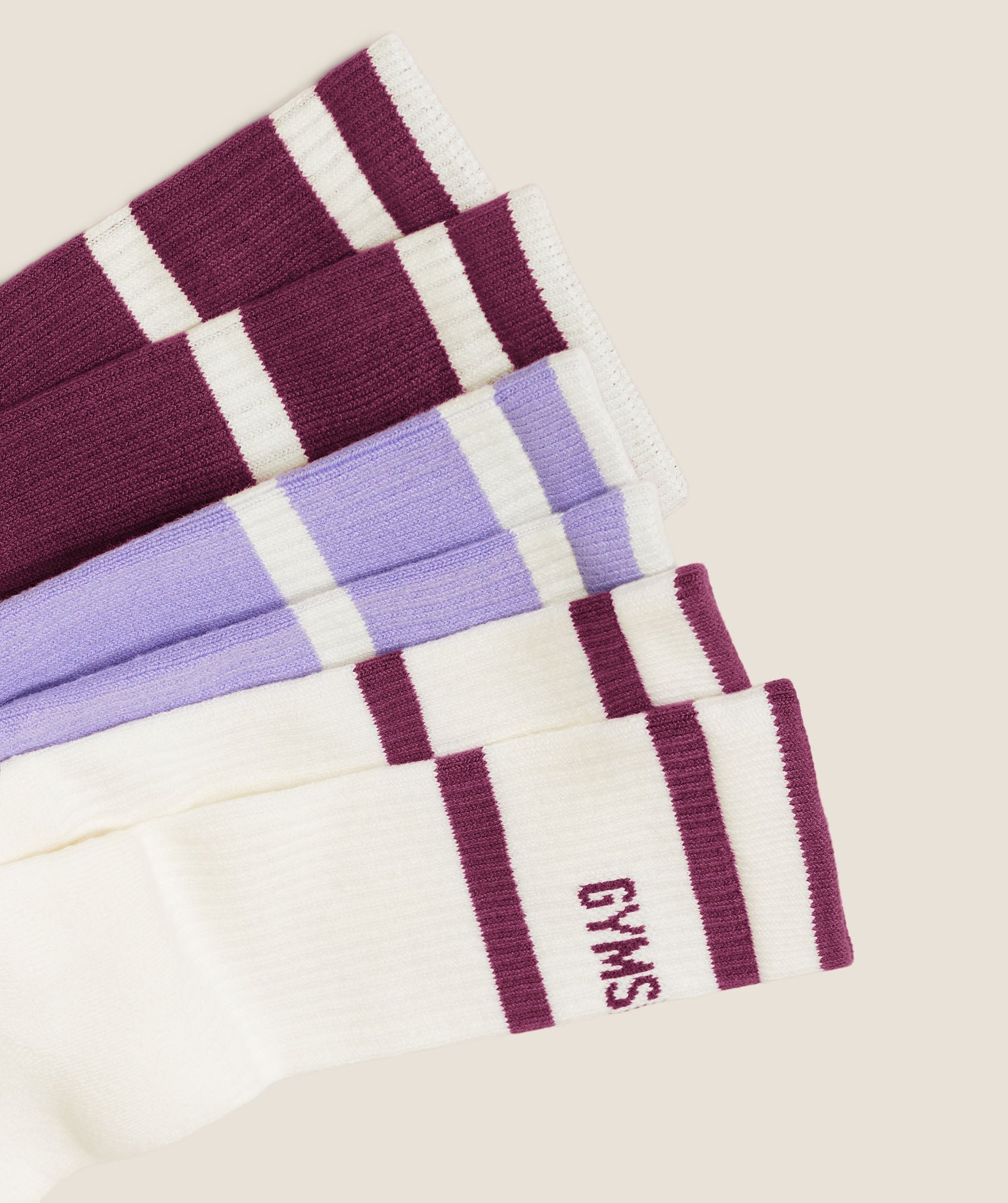 Gymshark Essentials Crew Sock 3pk 'Strength Pink Soft White Pace Purple'