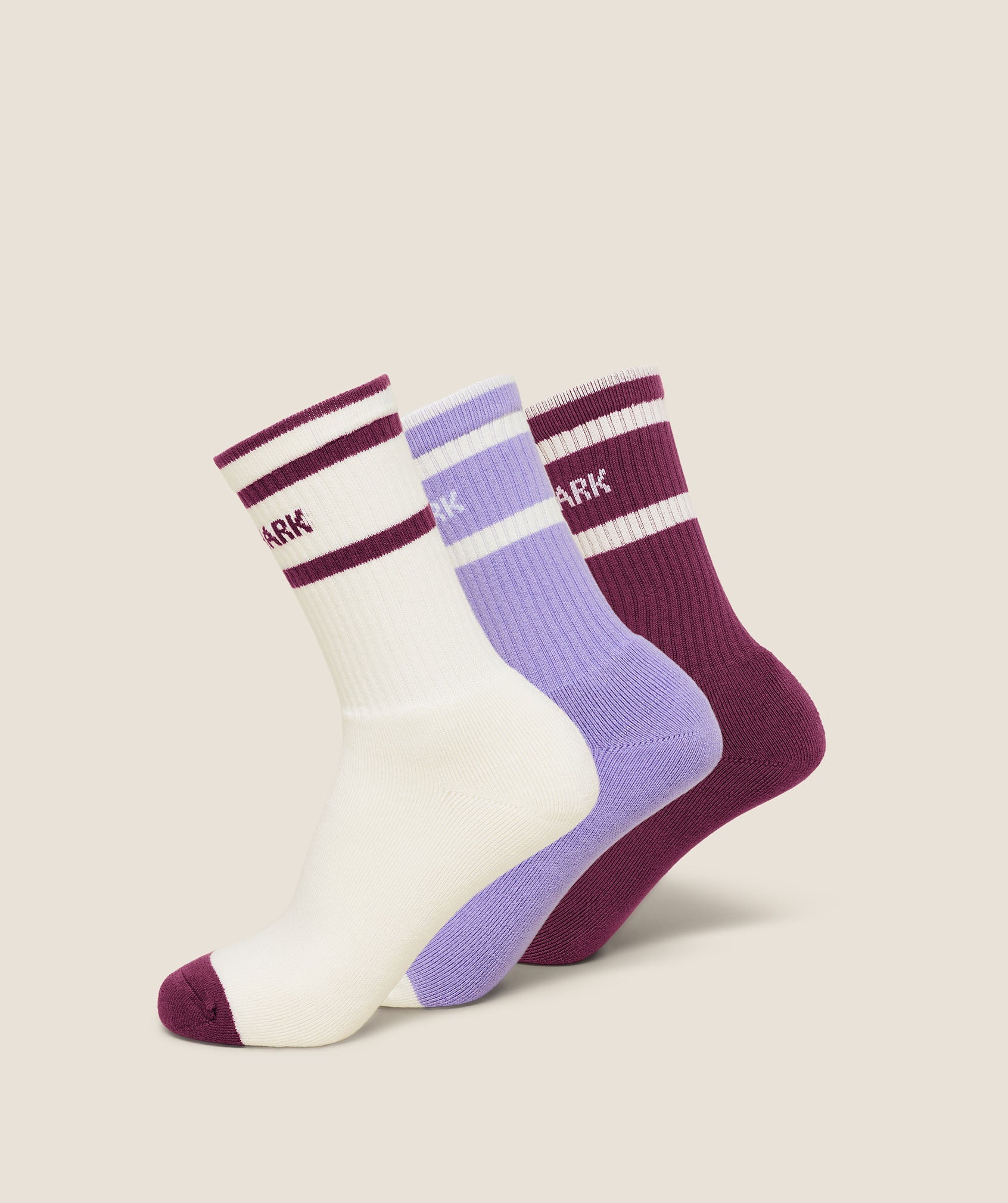 Gymshark Essentials Crew Sock 3pk 'Strength Pink Soft White Pace Purple'