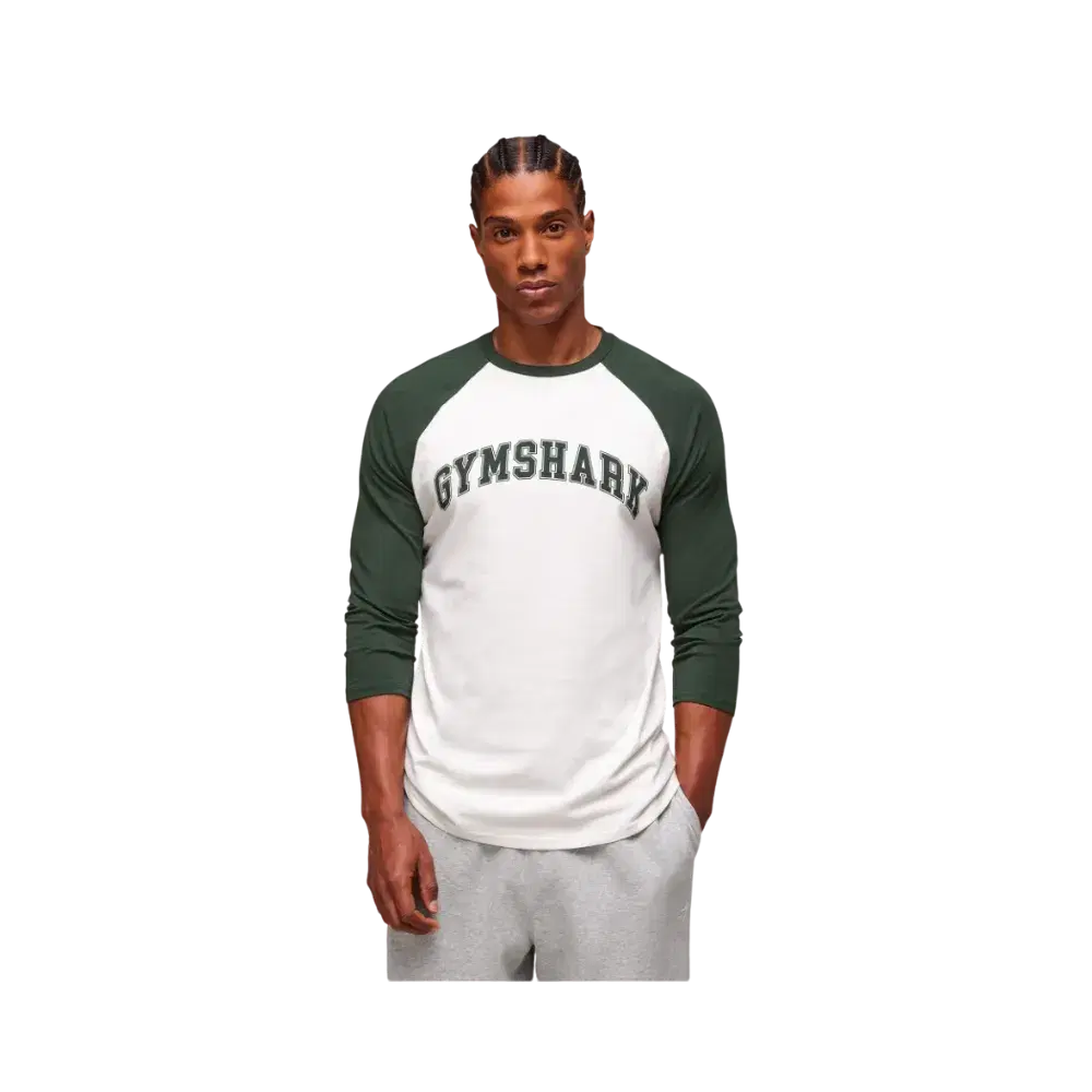 Gymshark GSLC Raglan 3/4 Sleeve T-Shirt - Soft White/Trail Green