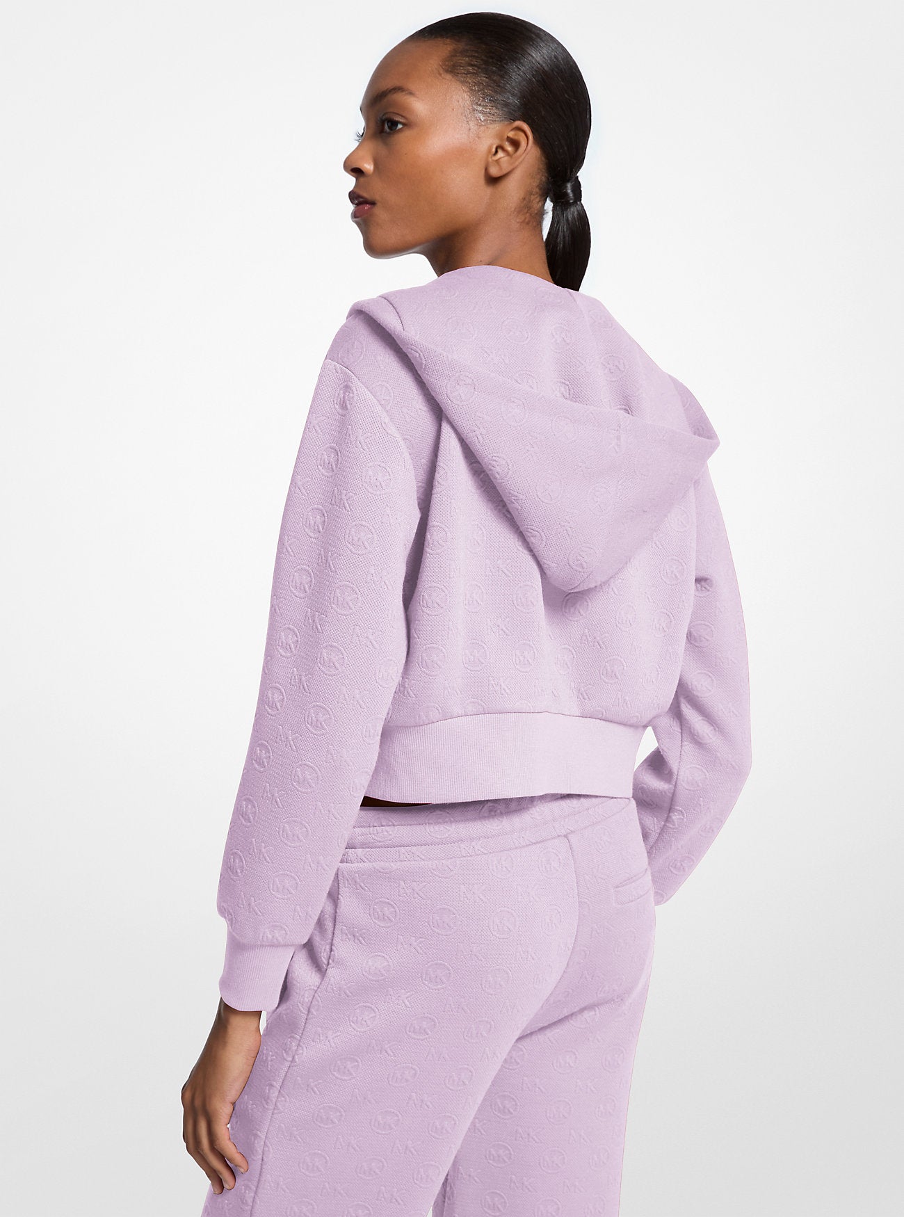 Logo Jacquard Charm Jacquard Cropped Zip-Up Hoodie QUARTZ