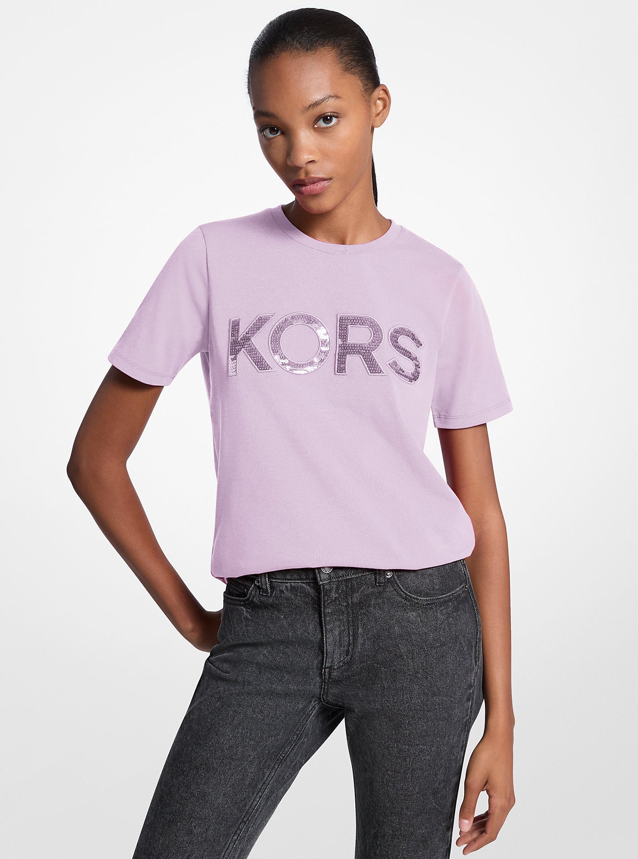 Sequined Logo Cotton T-Shirt